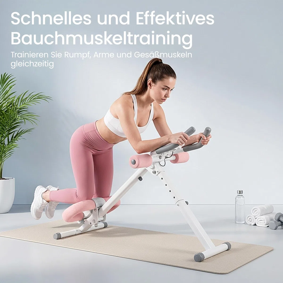 Ab Trainer Abdominal Muscle Machine Adjustable for Home Gym, Foldable And Space-Saving, Quiet Wheels, Knee And Elbow Pads