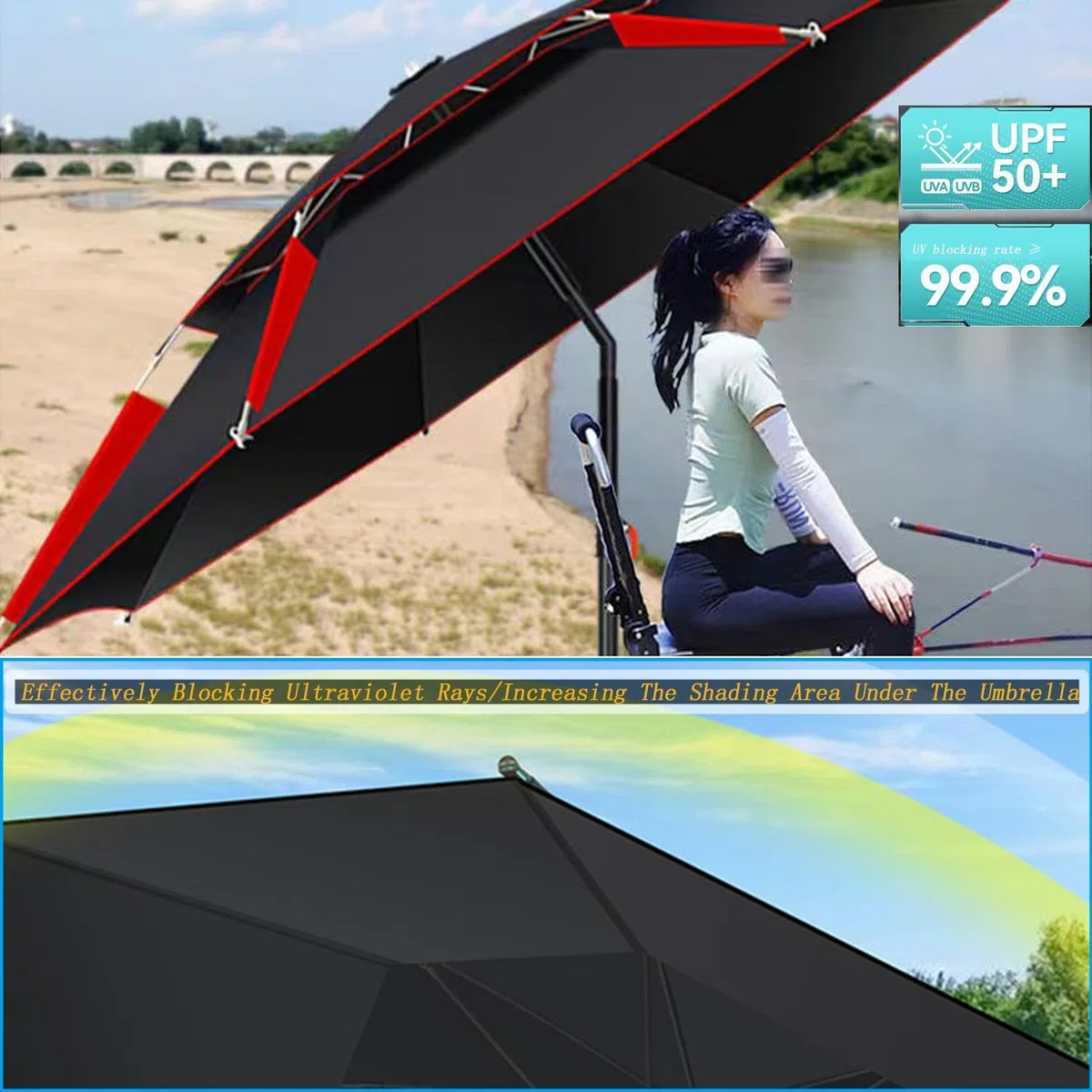 260/240/220cm Großer Strandschirm, Sonnenschirm Angel Windfest UV-Schutz 50+, Angelschirm Neigbarer Mit Erdspieß, Sonnenschirm Für Reise/Camping/Wandern,2.6m