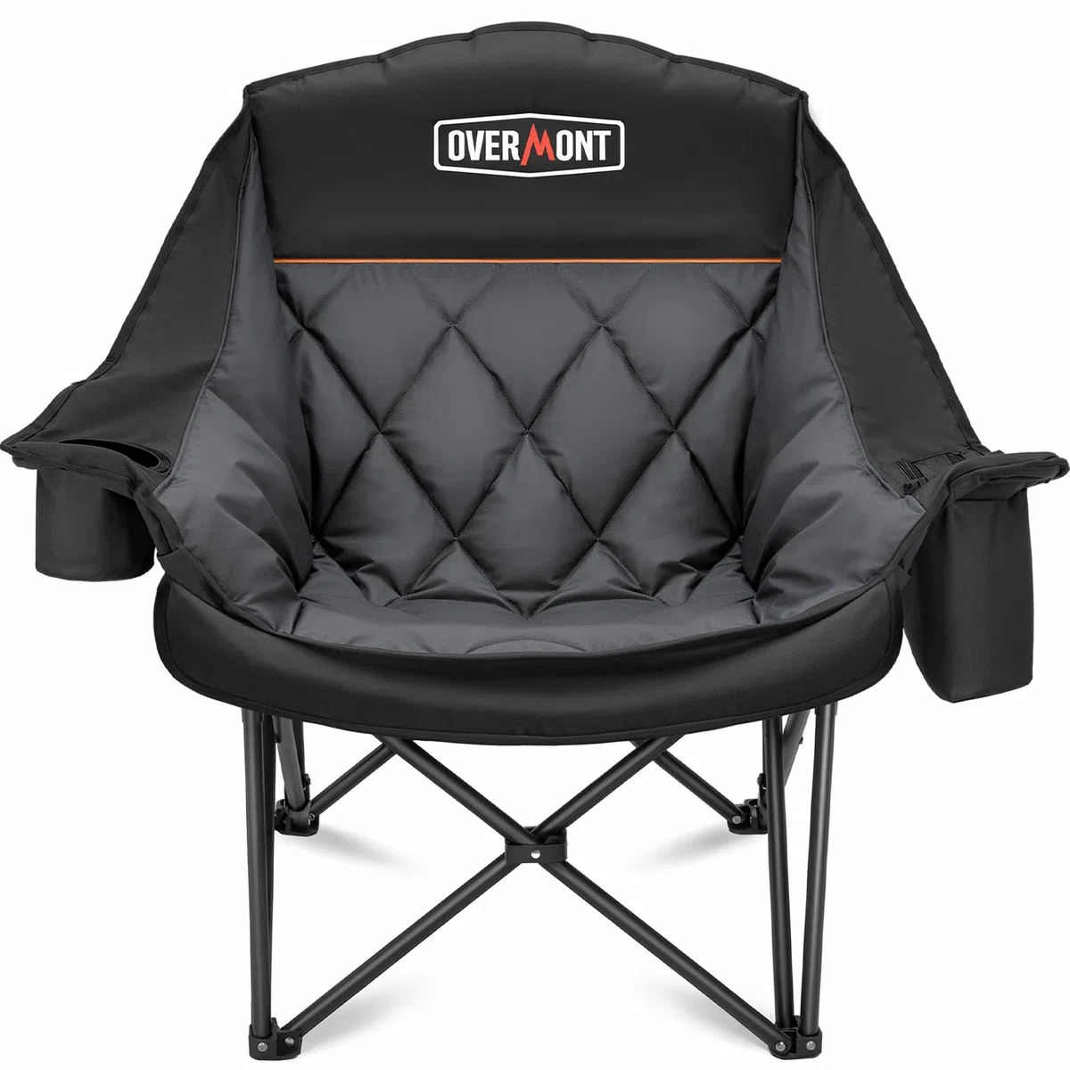 Overmont Übergroßer Klappbar Campingstuhl Campingsofa - bis 204KG Belastbar - Faltbar Campingsessel Gepolstert mit Getränkehalter Kühltasche hoher Rückenlehne für Outdoor Indoor Camping Garten Schwarz