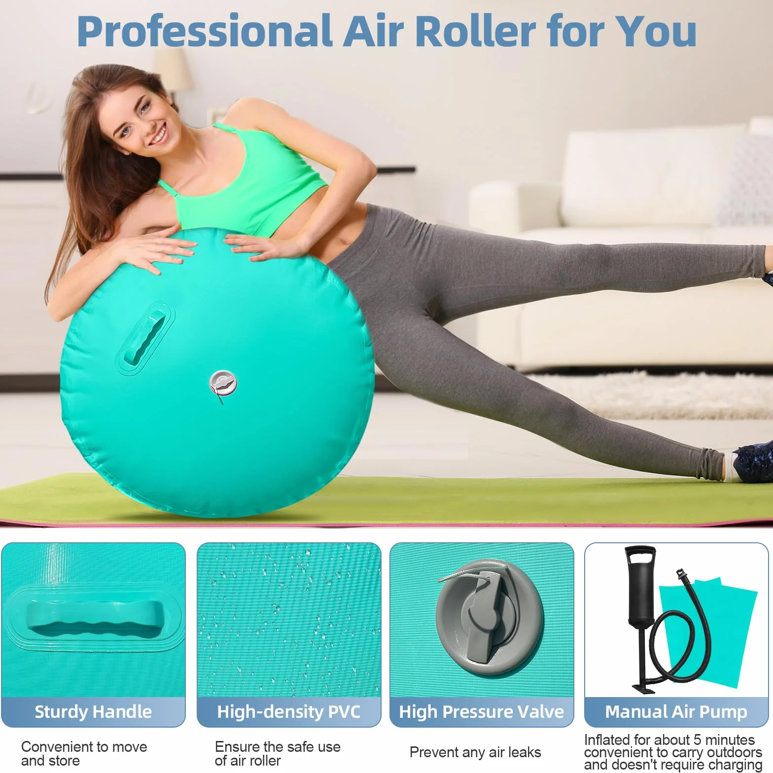 Air Rolle Turnen Aufblasbare Air Roll 120x80cm/120x60cm, PVC Gymnastik rolle Tumbling Air Barrel, Rückhandfeder Trainer mit Luftpumpe für, Cheerleading, Yoga & Gym