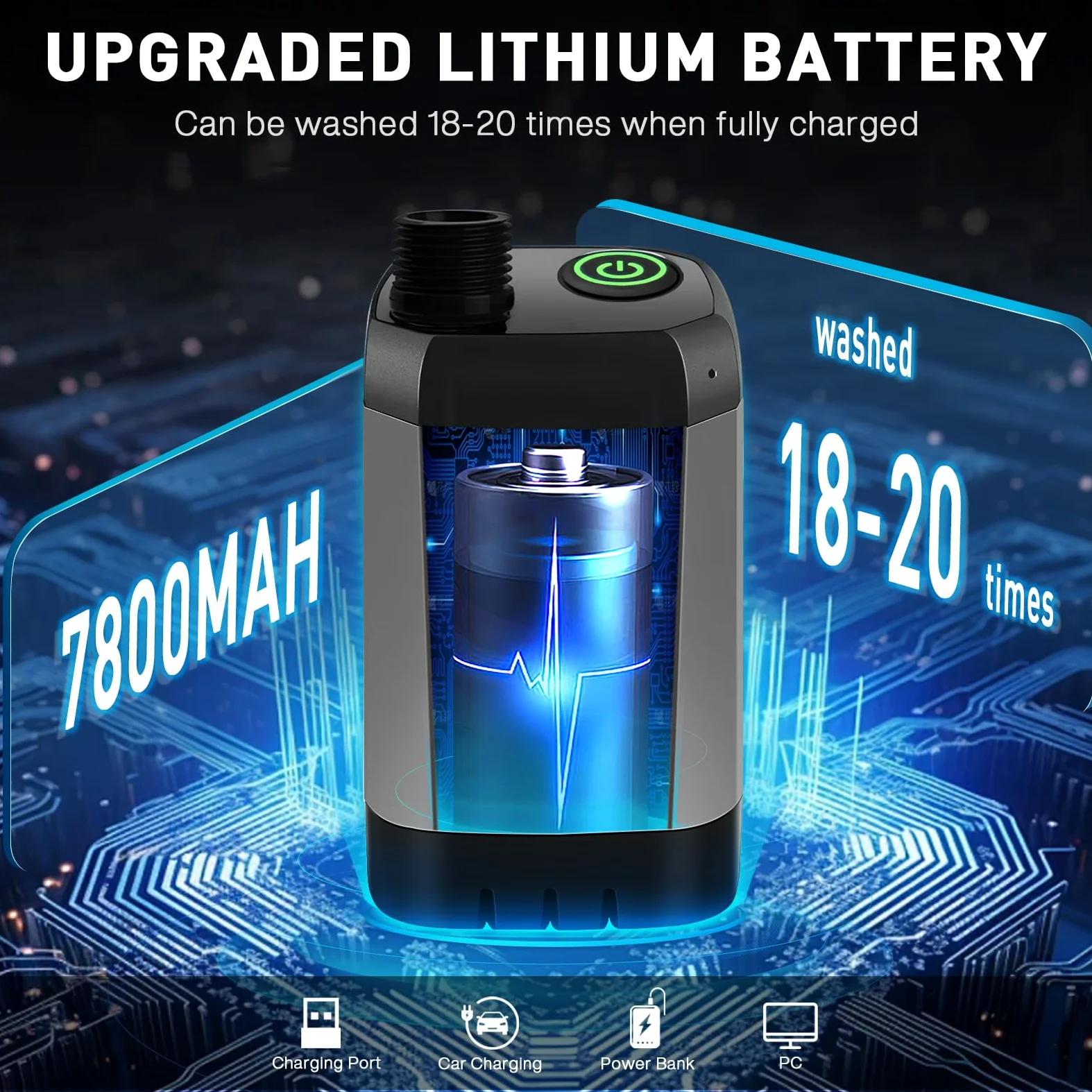 Upgrade Tragbare Campingdusche, 7800 mAh elektrische Außendusche, wiederaufladbare Pumpe mit intelligenter Digitalanzeige, Temperaturanzeige, Duschkopf für Camping, Wandern