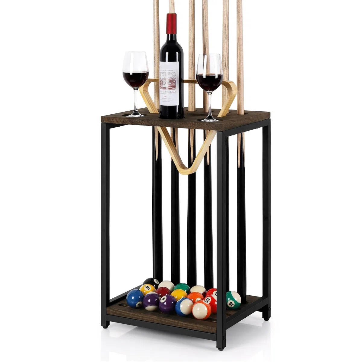 smusei Pool Queue Rack Holz Billard Stick Halter Pool Tisch Zubehör für Billard Zimmer Spielzimmer Club Hält 6 Queues, Bodenständer, Dunkelbraun