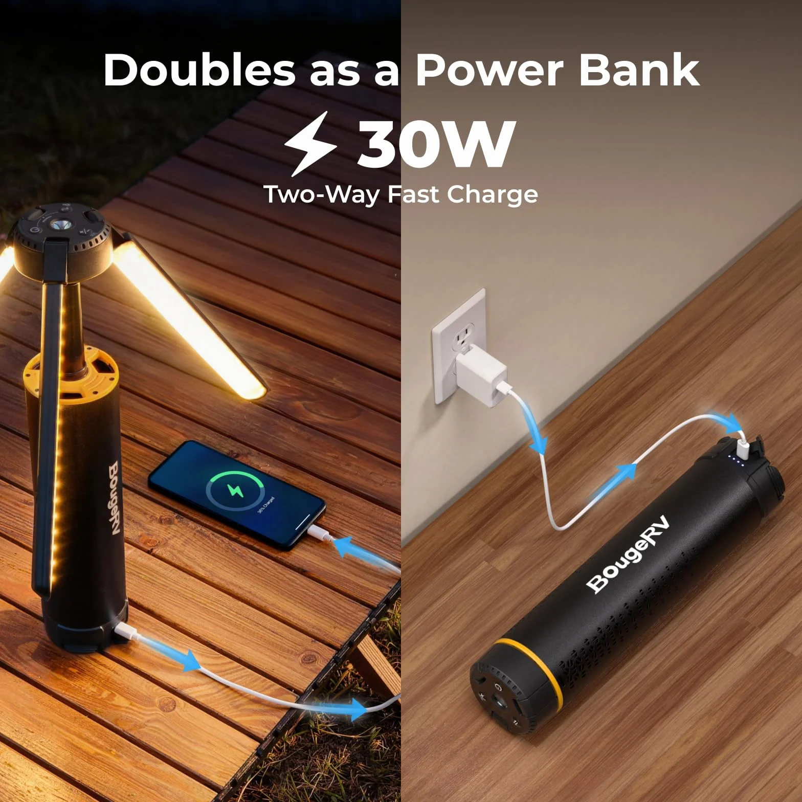 BougeRV T1 Campinglampe 15600mAh 3000 lm aufladbar IPX5 wasserdicht Campinglaterne Schwarz