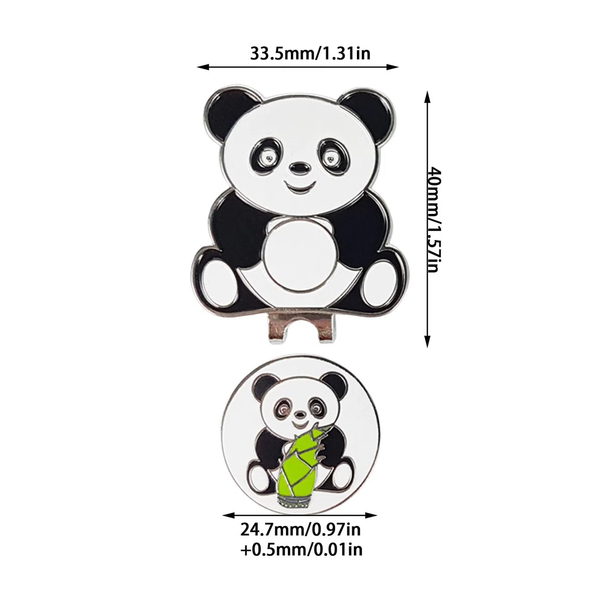 Hutclip Für Golfballmarker – 40 Mm Golfmarker Im Cartoon-Panda-Stil | Magnetischer Ballmarker Aus Metall, Trainingshilfe, 25 G, Sportzubehör Mit Niedlichem Tiermuster Für Professionelle Golfer, Grüne