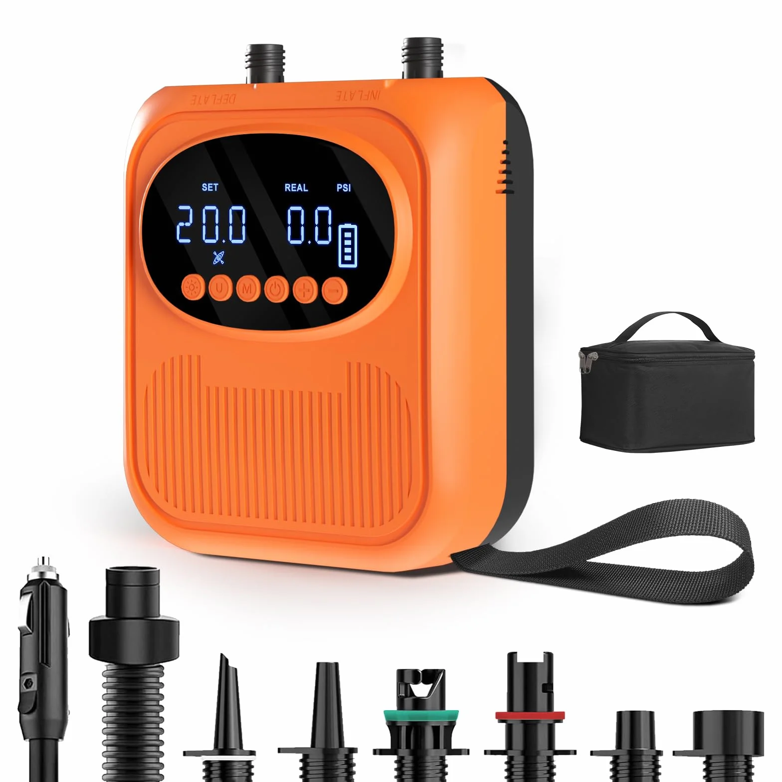 Mojimdo Elektrische SUP Pumpe 20 PSI Kabellos Wiederaufladbar 5 Modi Luftpumpe für Kajaks Zelte Luftmatratzen