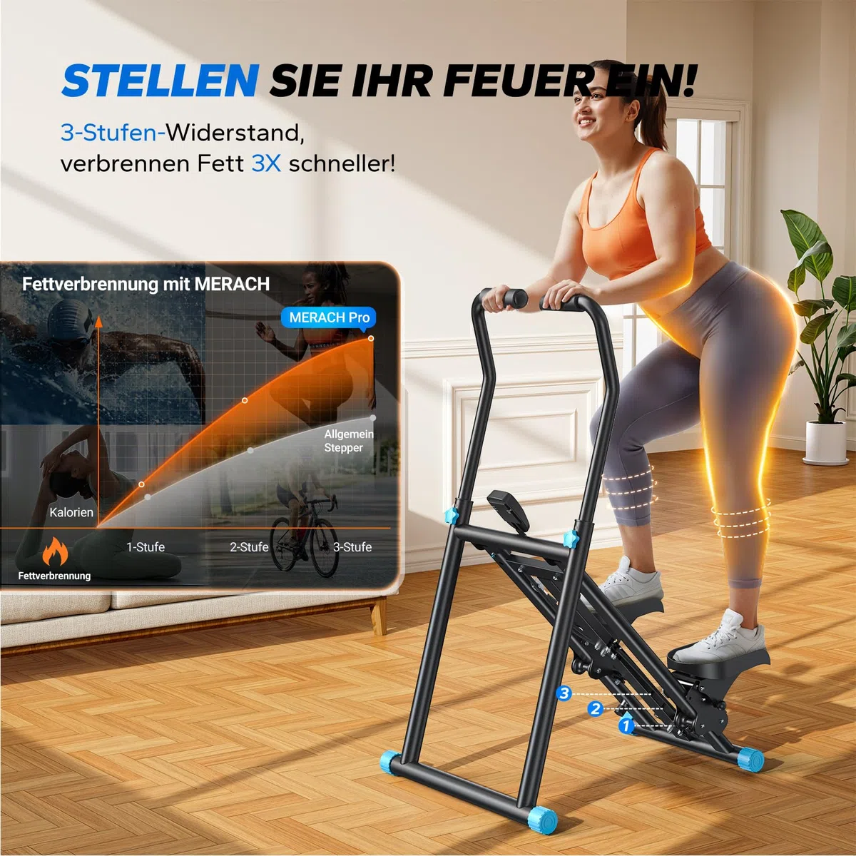 MERACH 2025 Stair Stepper Pro,Stairmaster für Zuhause mit Einstellbarem 3 Stufen Widerstand,Folding Cardio Vertical Climber Maschine Treppenmeister mit Verstellbare Lenker für Home Büro Fitnessgerät