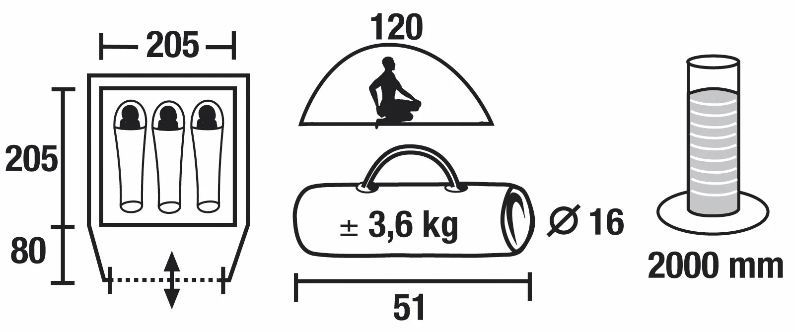 High Peak Kuppelzelt Nevada 3, Campingzelt mit Vorbau, Iglu-Zelt für 3 Personen, doppelwandig, wasserdicht, Ventilationssystem, Wetterschutz-Eingang, Moskitoschutz