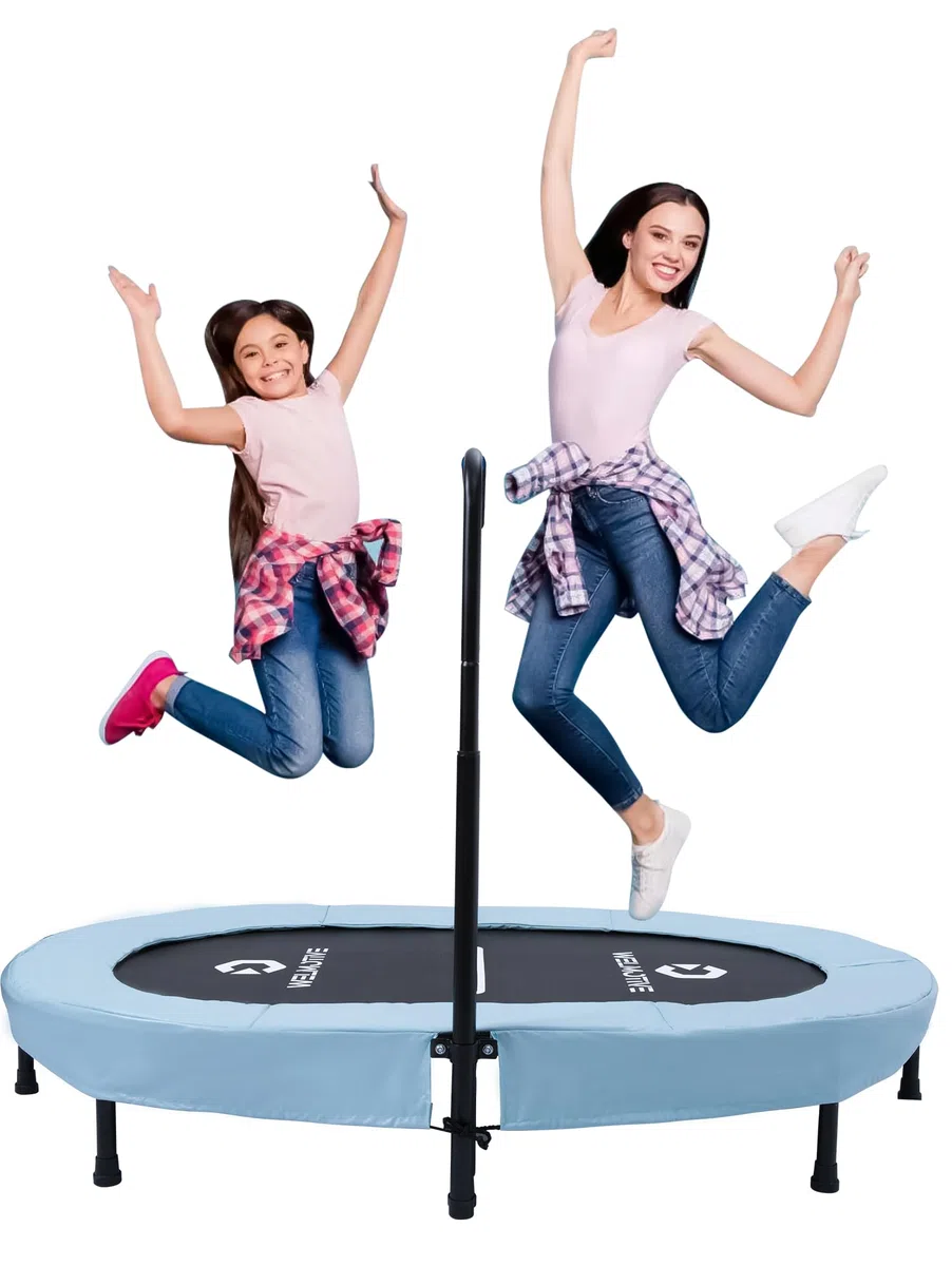Ovales Indoor Trampolin für 2 Personen geräuscharm belastbar bis 150kg Ideal für Kinder & Erwachsene Fitness Muskelaufbau Gewichtskontrolle Sicher mit 40 Federn Geschenkidee