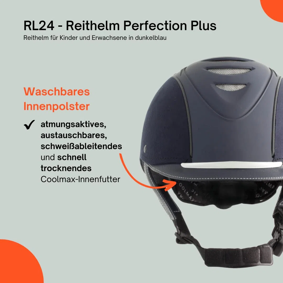 RL24 - Reithelm Perfection Plus | atmungsaktives & waschbares Innenfutter | Reitkappe mit Kinn- & Nackenschutz | Größe- & Kopfform verstellbar | Unisex Reitsport Schutzkleidung