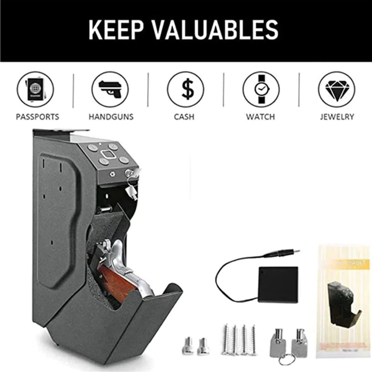 Kurzwaffe Tresor,Fingerabdruck Pistole Waffenschrank,Wand-Waffenhalter,Kurzwaffe Gun Safe zum Stahl,Kurzwaffentresor,mit Zahlenschloss und 2 Ersatzschlüssel