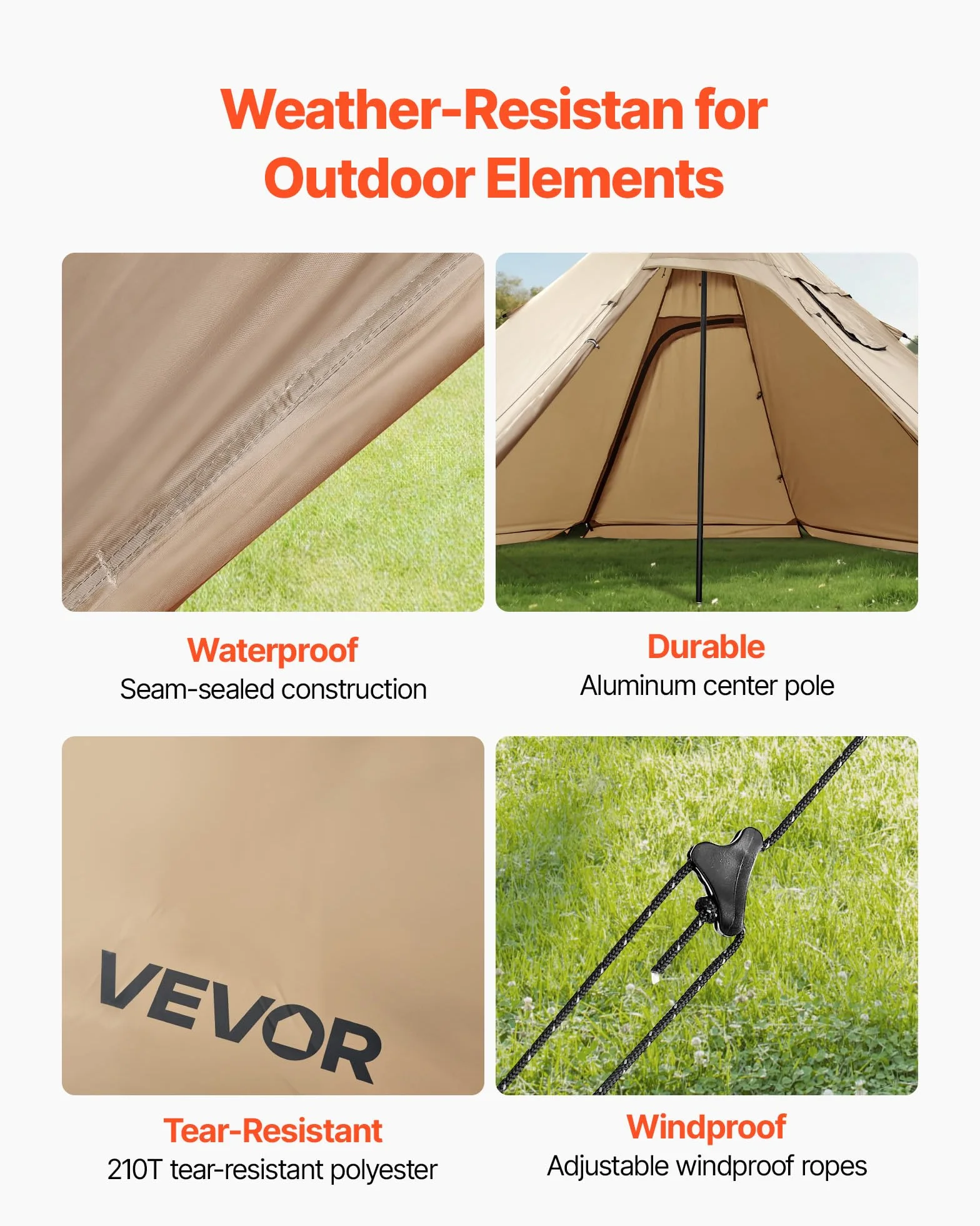VEVOR Tipi Zelt für 2 Personen, tragbares Winterzelt mit Ofenanschluss, Campingzelte, leichte 4-Jahreszeiten-Schutzzelte, Firstzelt, zum Wandern, Angeln und Rucksackreisen, Größe S