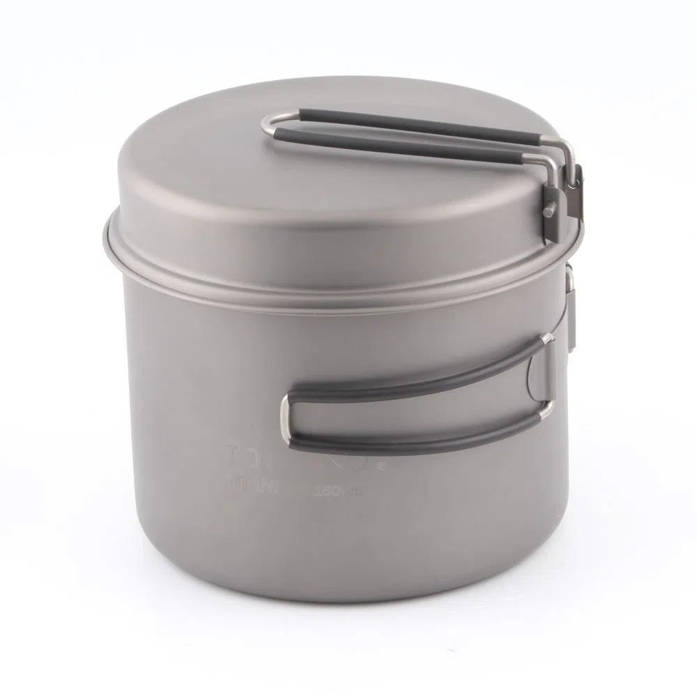 TOAKS CKW-1600 Outdoor Camping Kochgeschirr Titan Topf Pfanne Titan Schüssel mit klappbarem Griff