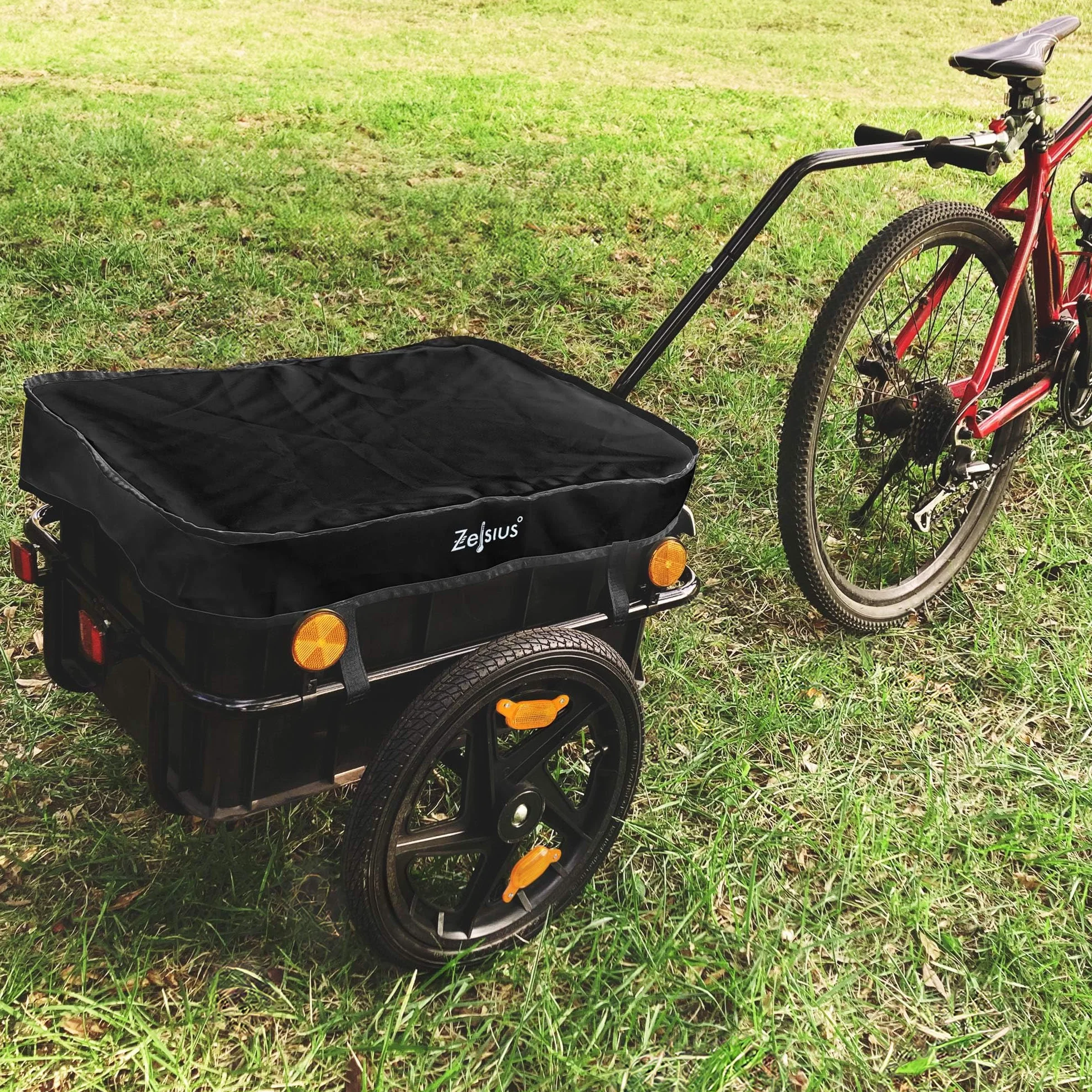 Zelsius Fahrradanhänger Transport | 68 Liter | Transportwagen, Fahrradwagen, Handwagen | Anhänger für Fahrrad, Lastenanhänger mit Kunststoffwanne | Transportanhänger, Transportbox
