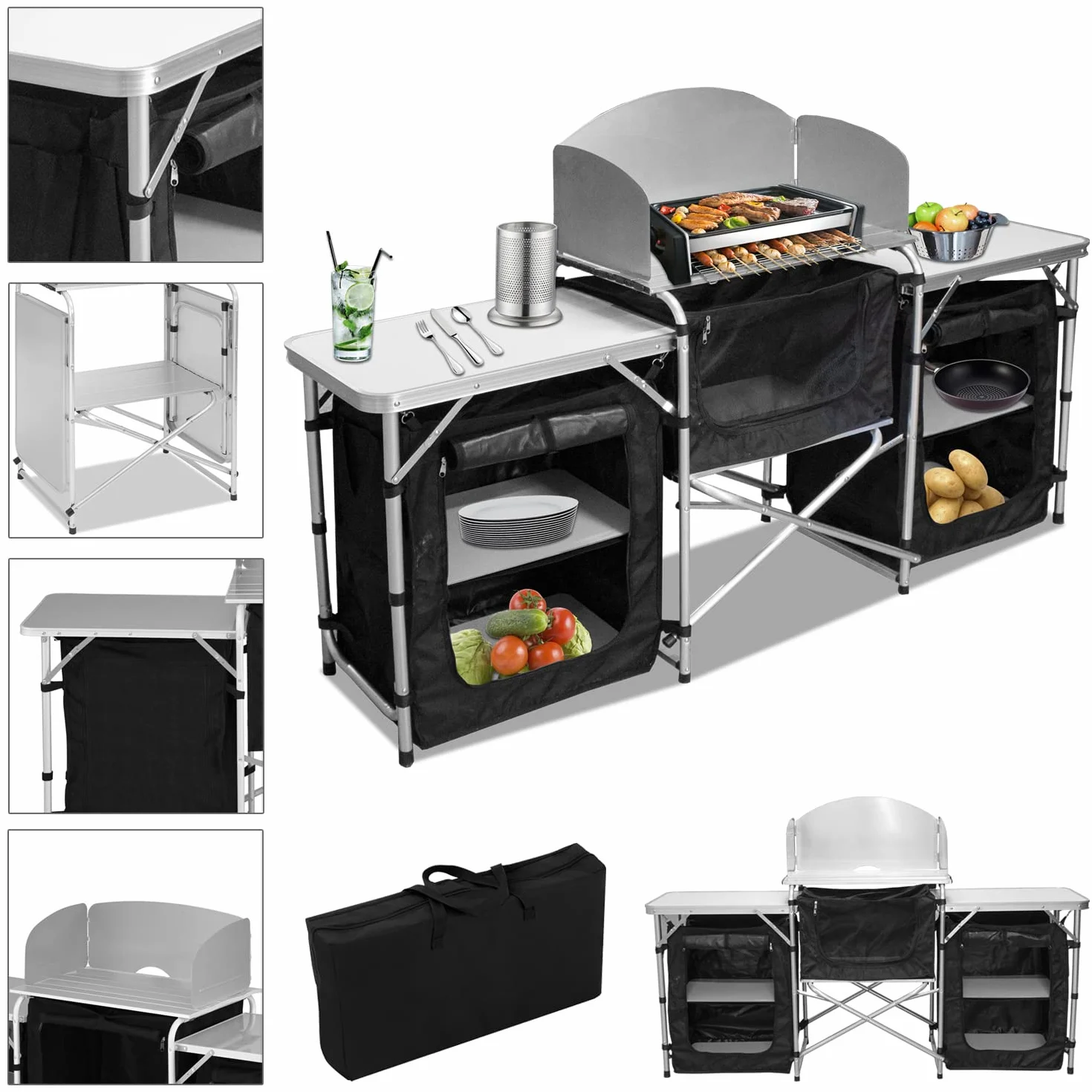 Campingküche mit Aluminiumgestell| Outdoor Camping Küche| Reiseküche| Zeltschrank| Küchenbox