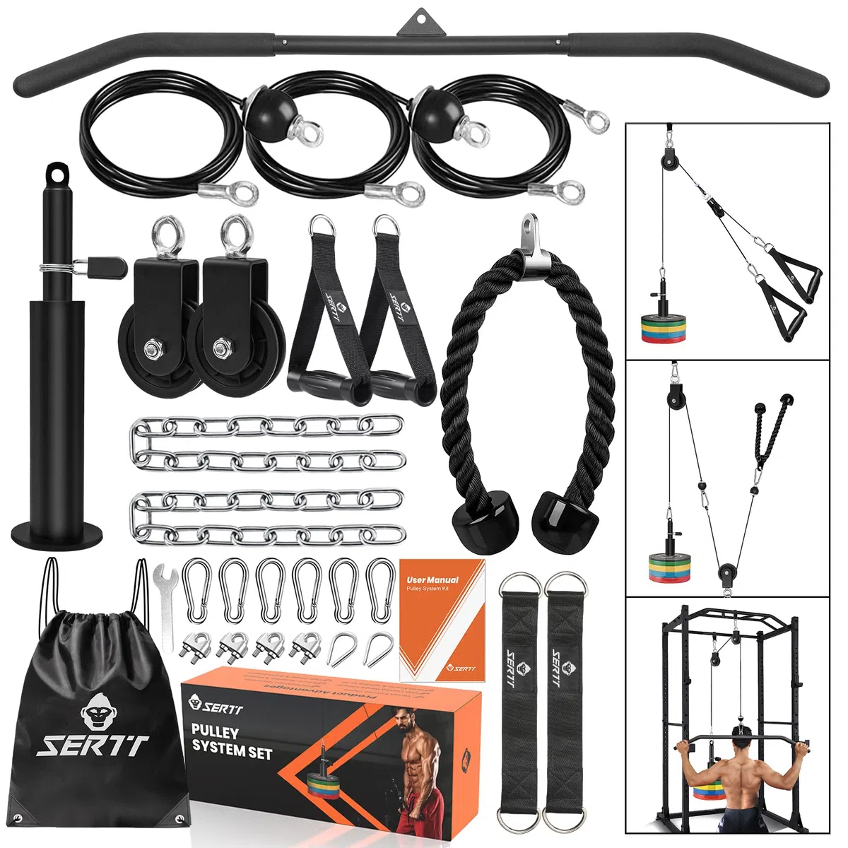SERTT Seilzug Fitness Premium System Gym, Verbesserte Gewicht kabelzug Trainings geräte für Gym LAT Pull Down, Bizeps Curl, Trizeps, Armtraining, Kabel Maschine System Zusatzgeräte