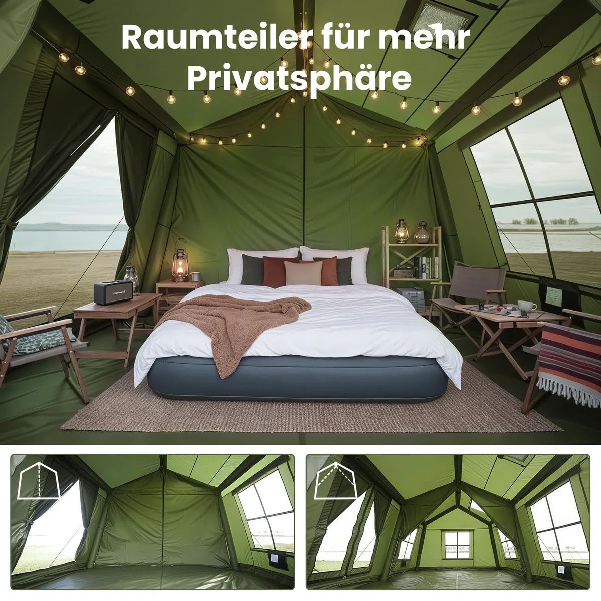 Ytaoeo Aufblasbares Zelt für 8-10 Personen Outdoor Camping Zelt mit Kaminöffnung Vordach Aufblasbares Campingzelt aus Wasserdichtem Oxford-Stoff Air Glamping Zelte