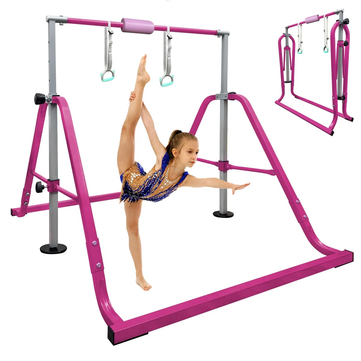 HomeSun Gymnastikstange Kinder mit Verstellbarer Höhen 80-130cm Gymnastics Bars Faltbarer Turnreck Stabil Reckstange Outdoor Indoor Trainingsstange