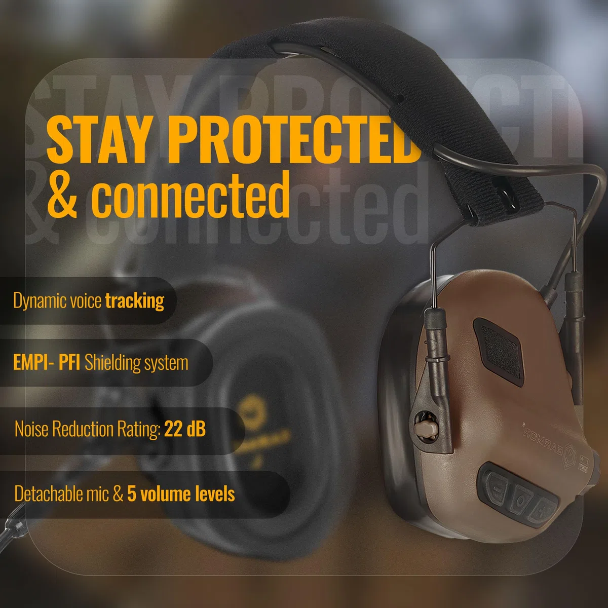 Earmor M32 Plus Elektronisches Helm-Headset – Gehörschutz mit Mikrofon & Klangeinstellung – IPX5 Wasserbeständig, Helmkompatibel für Outdoor-Aktivitäten (Hellbraun)