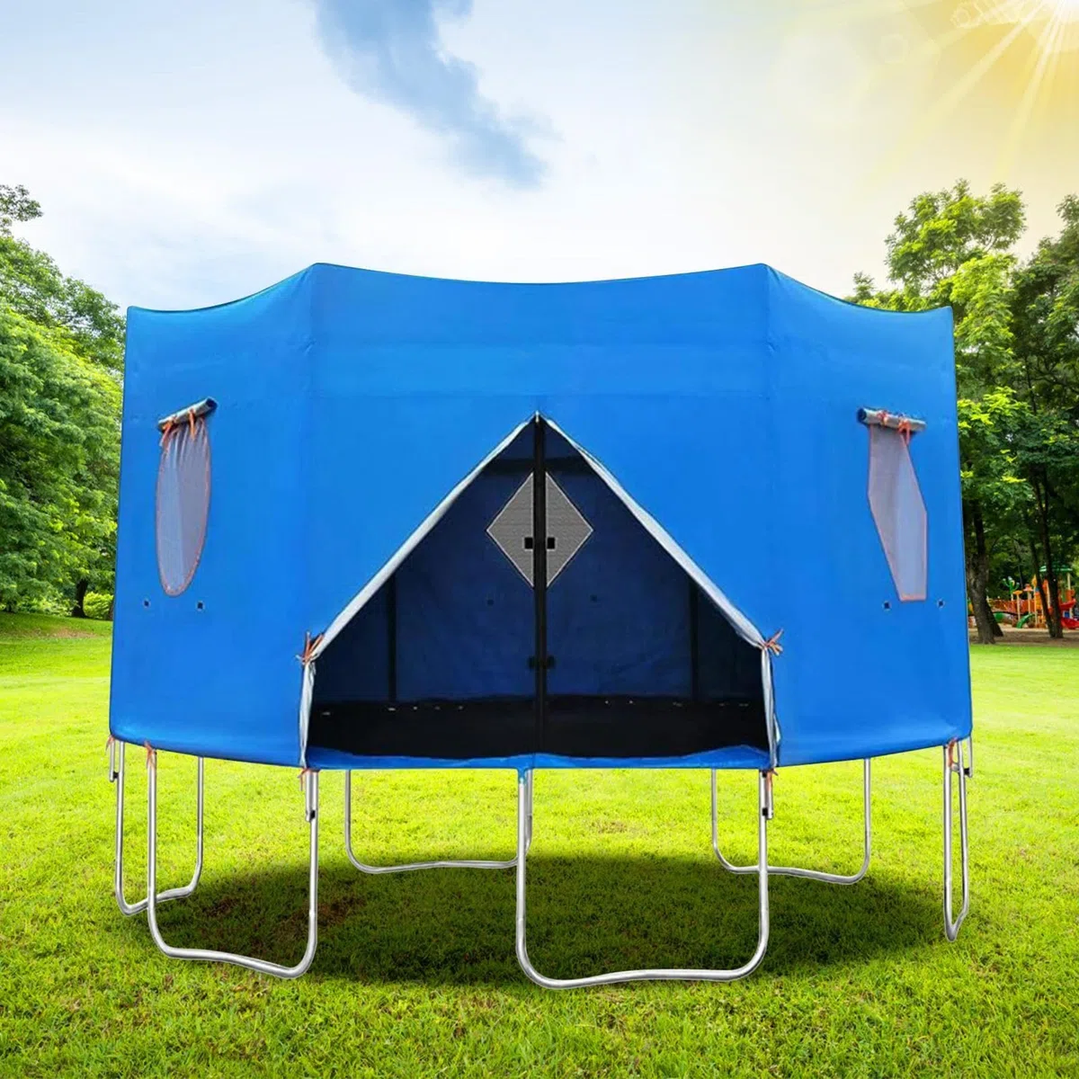 Trampolin Zelts - Trampolin Sonnenschutz Dach, Wasserdicht Anti UVTrampolin Zelts, TrampolinAbdeckung Für RundeTrampoline Mit 6 Geraden Stangen