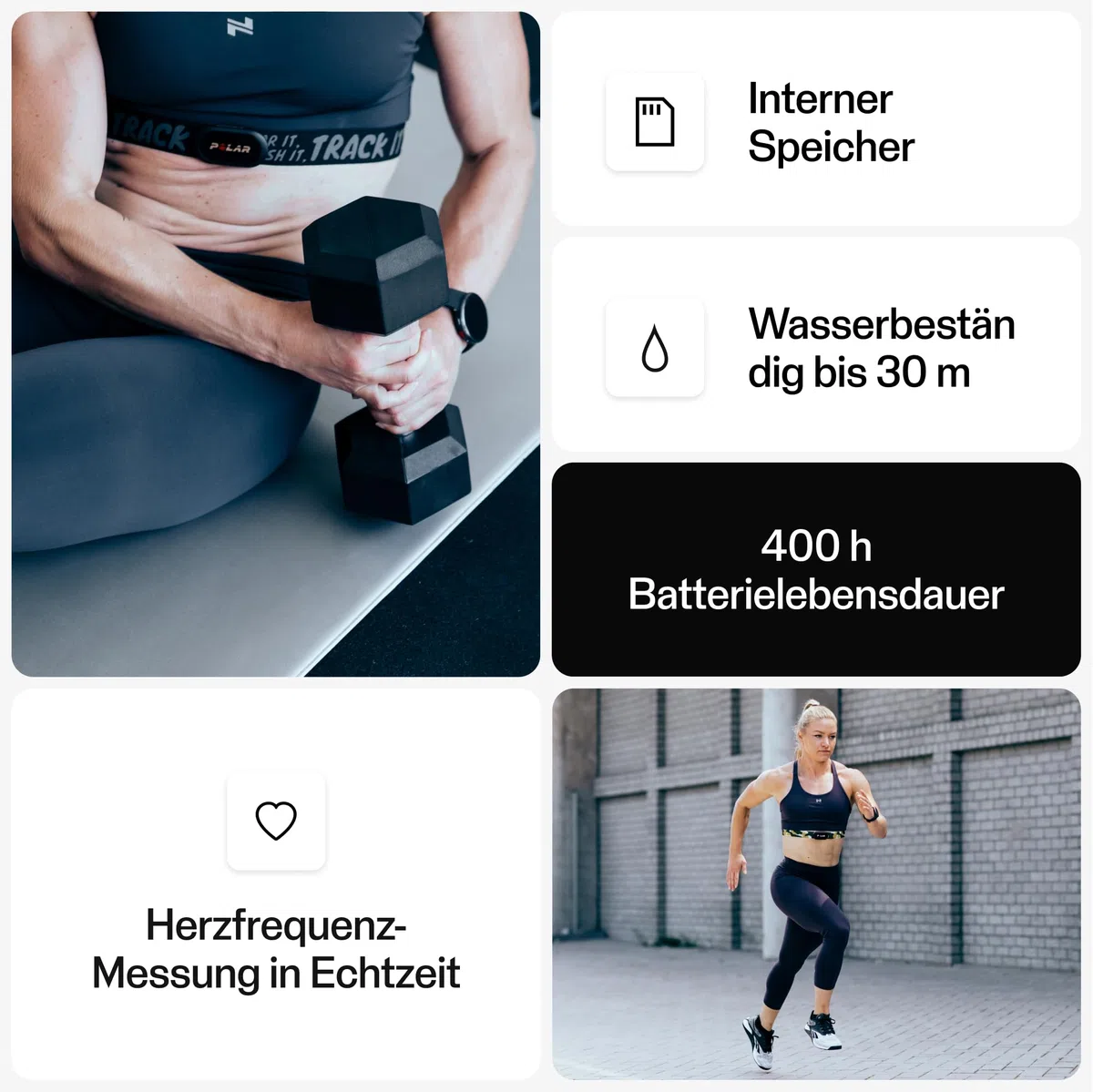 Polar H10 Herzfrequenz-Sensor ANT+ Bluetooth EKG Wasserdicht Brustgurt Grau-Schwarz M-XXL