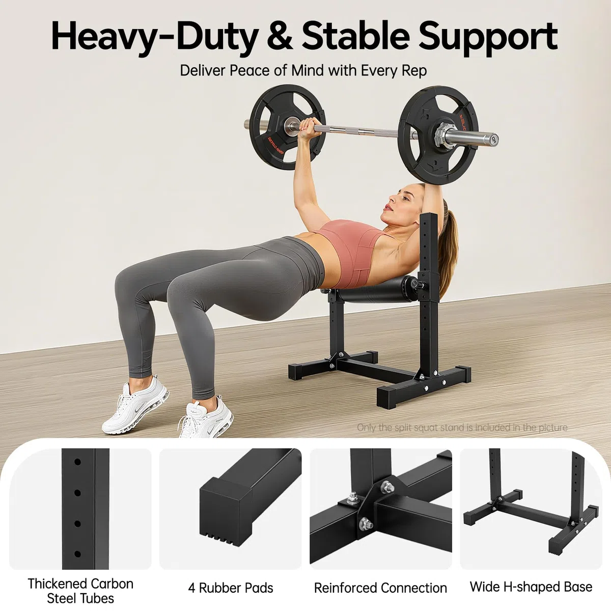 Split Squat Stand, Bulgarian Bag Stand Höhenverstellbar, Stabiler Split Hocke Ständer, Easy Assembly, Max 200kg, Kniebeugenständer für Unilateral Beintraining, Home Gym, Functional Training
