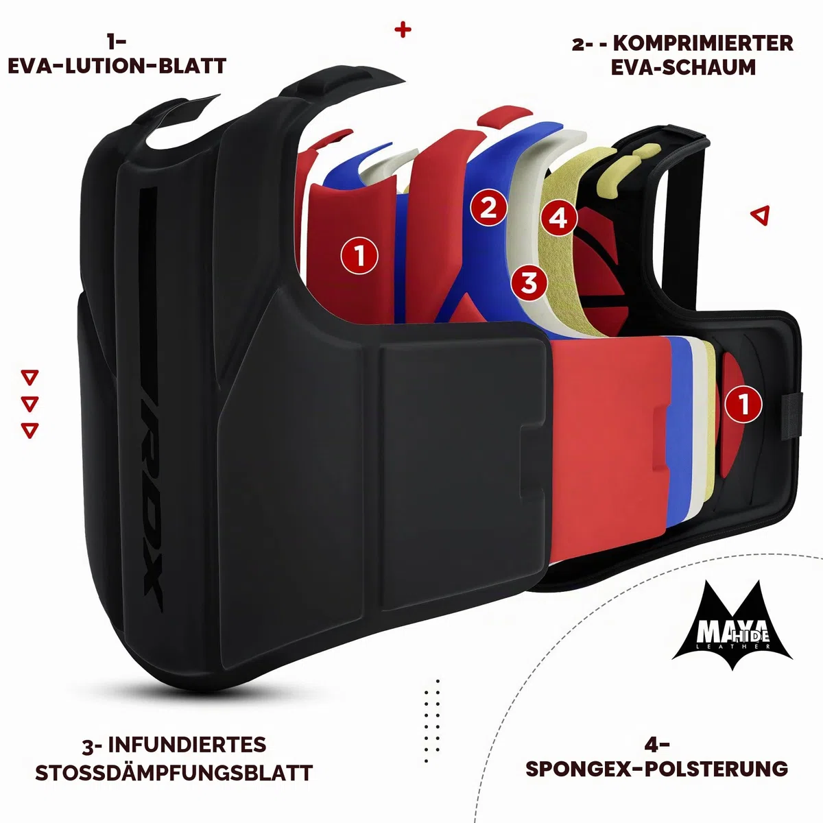 RDX Körperschutz Kampfsport, Maya Hide Leder Bauchschutz perfekt für Kickboxen, MMA Training, Muay Thai, Kampfsport, Boxtraining, Verstellbar Kampfweste Verwendung in Heim- und Fitnessstudio-Workouts