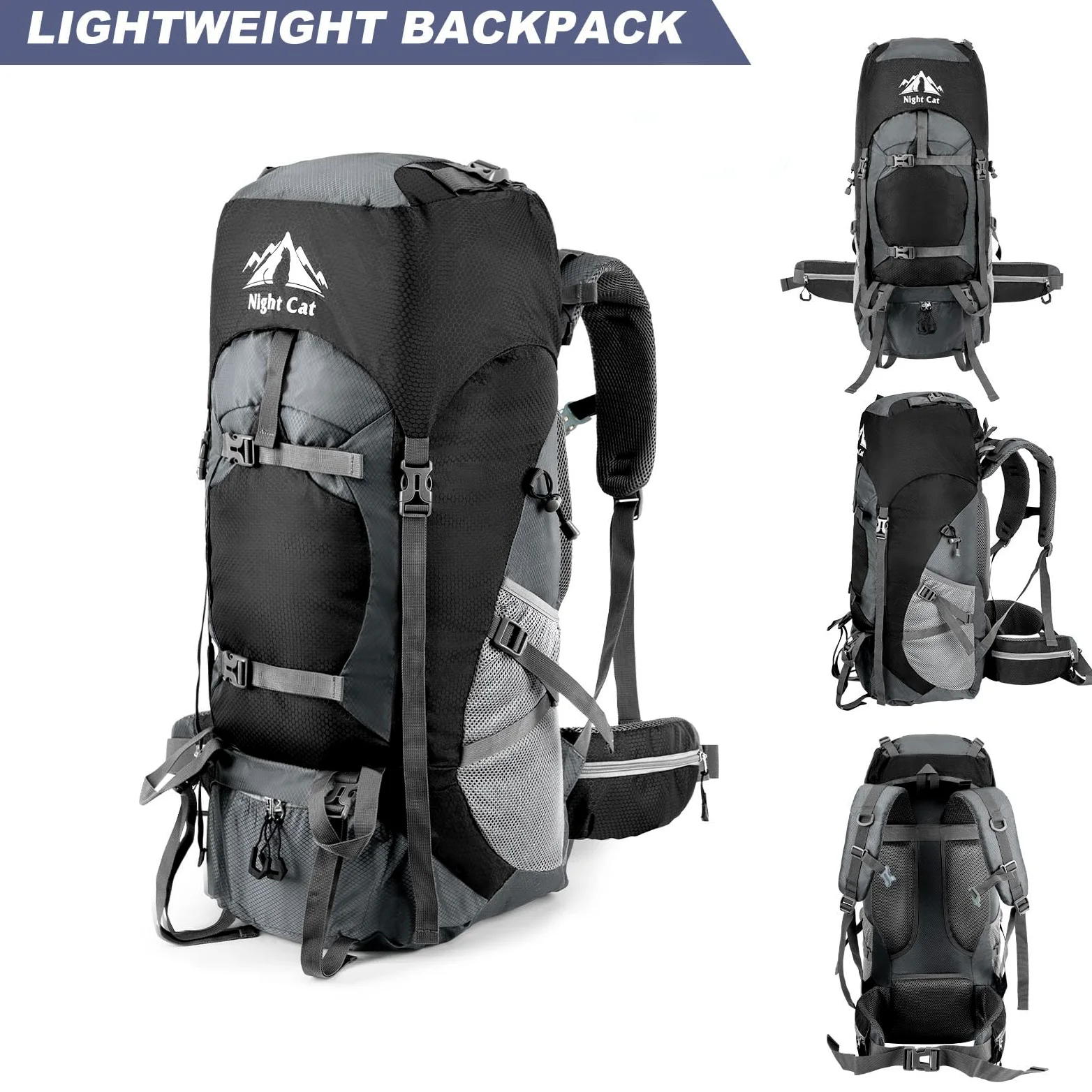 Night Cat Wanderrucksack 90L Rucksack: Trekkingrucksack Reiserucksack Herren Damen Atmungsaktiv für Camping Trekking Mountainering Klettern Fahrradreisen