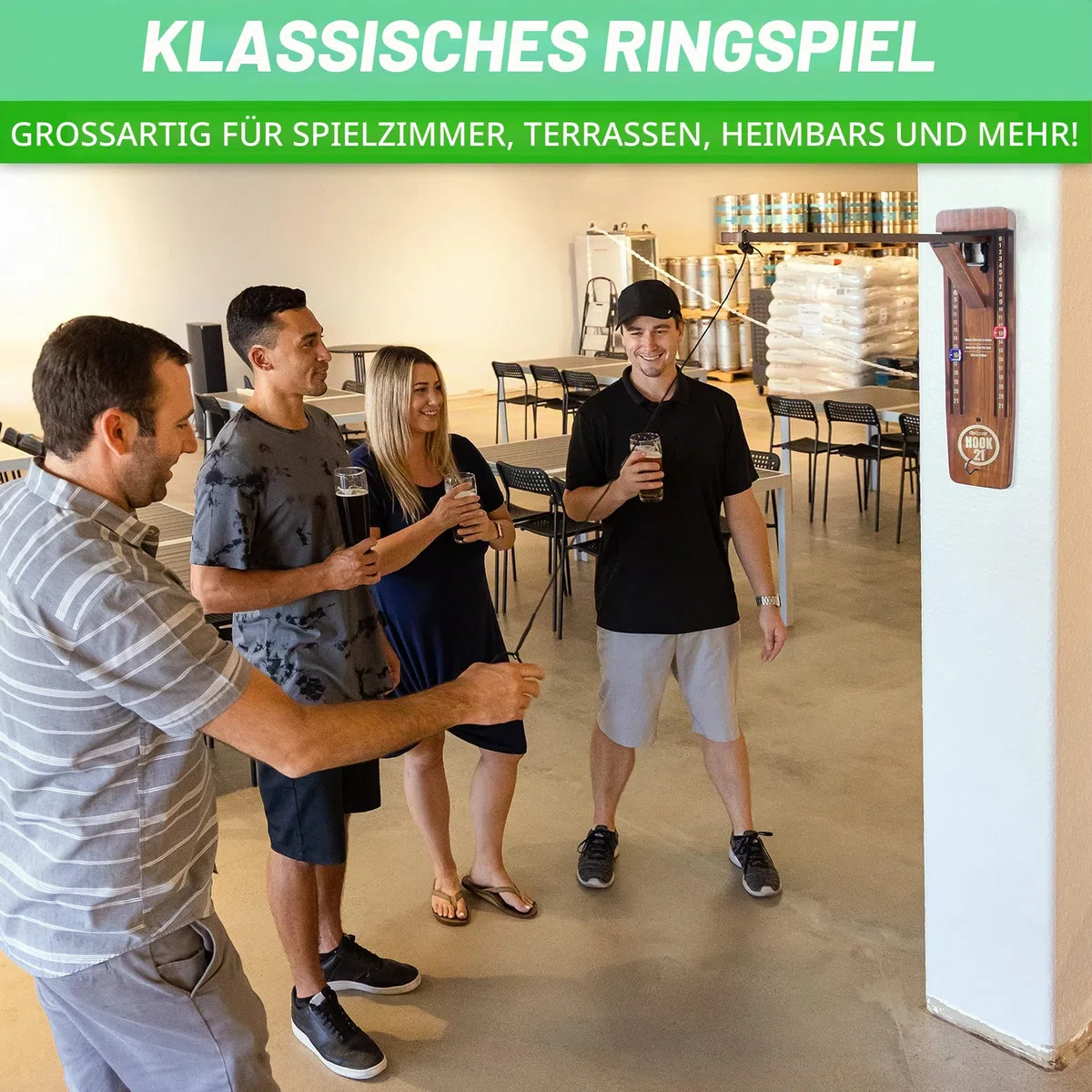 GoSports Hook 21 Wall Mount Ring Swing Game - Play Indoors or Outdoors with Foldable Arm