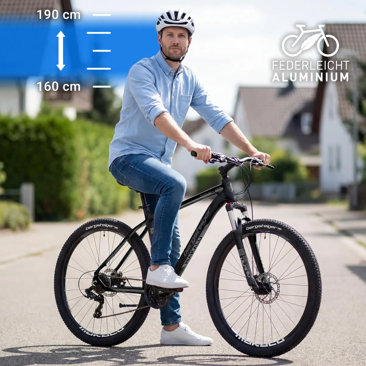Bergsteiger Makalu 26/29 Zoll Mountainbike Hardtail aus leichtem Aluminium | Sicherer Fahrspass ab 150 cm Groesse mit 21 Gang-Schaltung, Scheibenbremsen und Zoom Federgabel. Zu 90% vormontiert.
