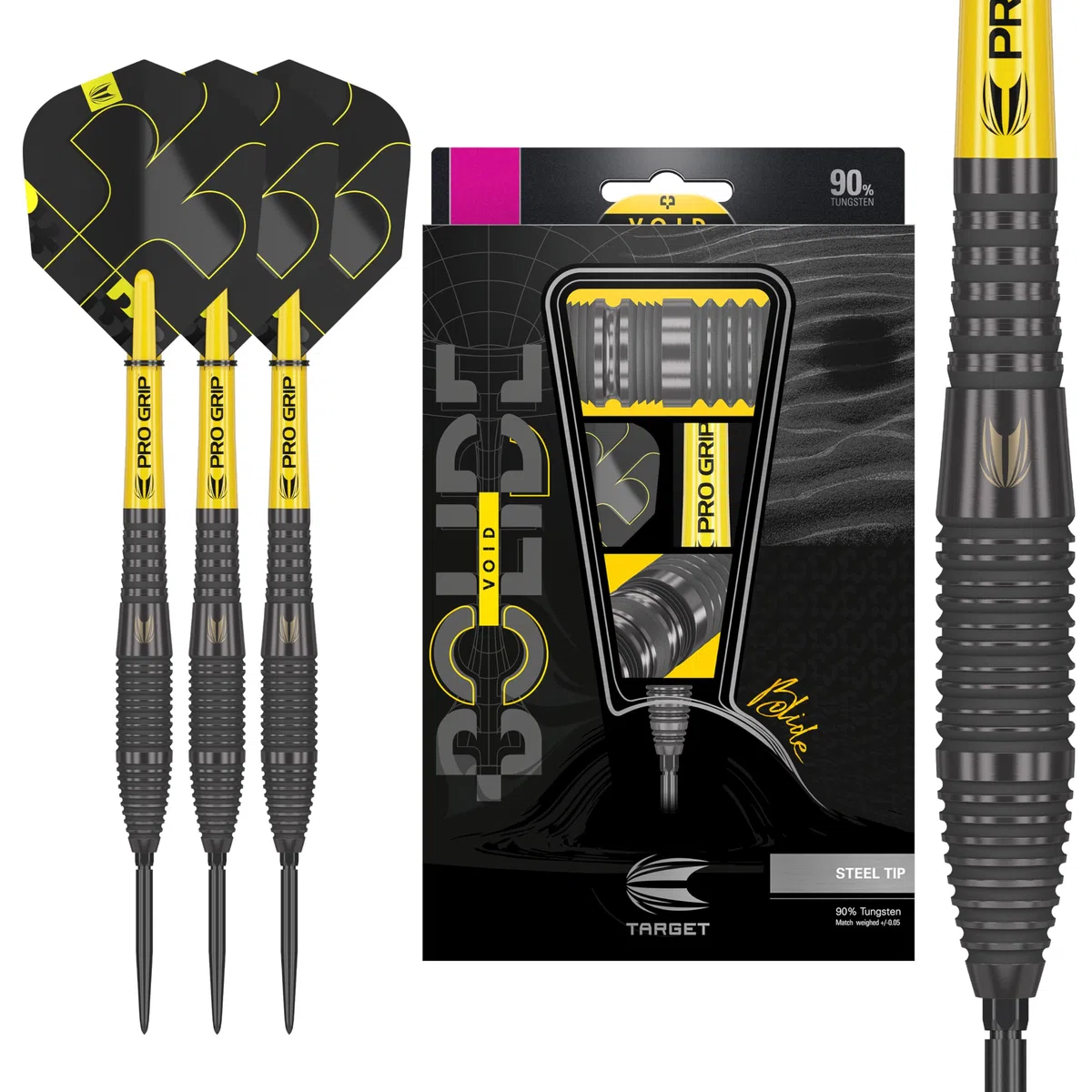 Target Darts Bolide Void 90% Tungsten Dart Set, Stahlspitzen-Darts mit Schweizer Spitze | 21G/22G/23G/24G/25G/25G | Professionelle Dart-Sets, Schwarze Darts, Schweizer Spitze-Werkzeug inklusive