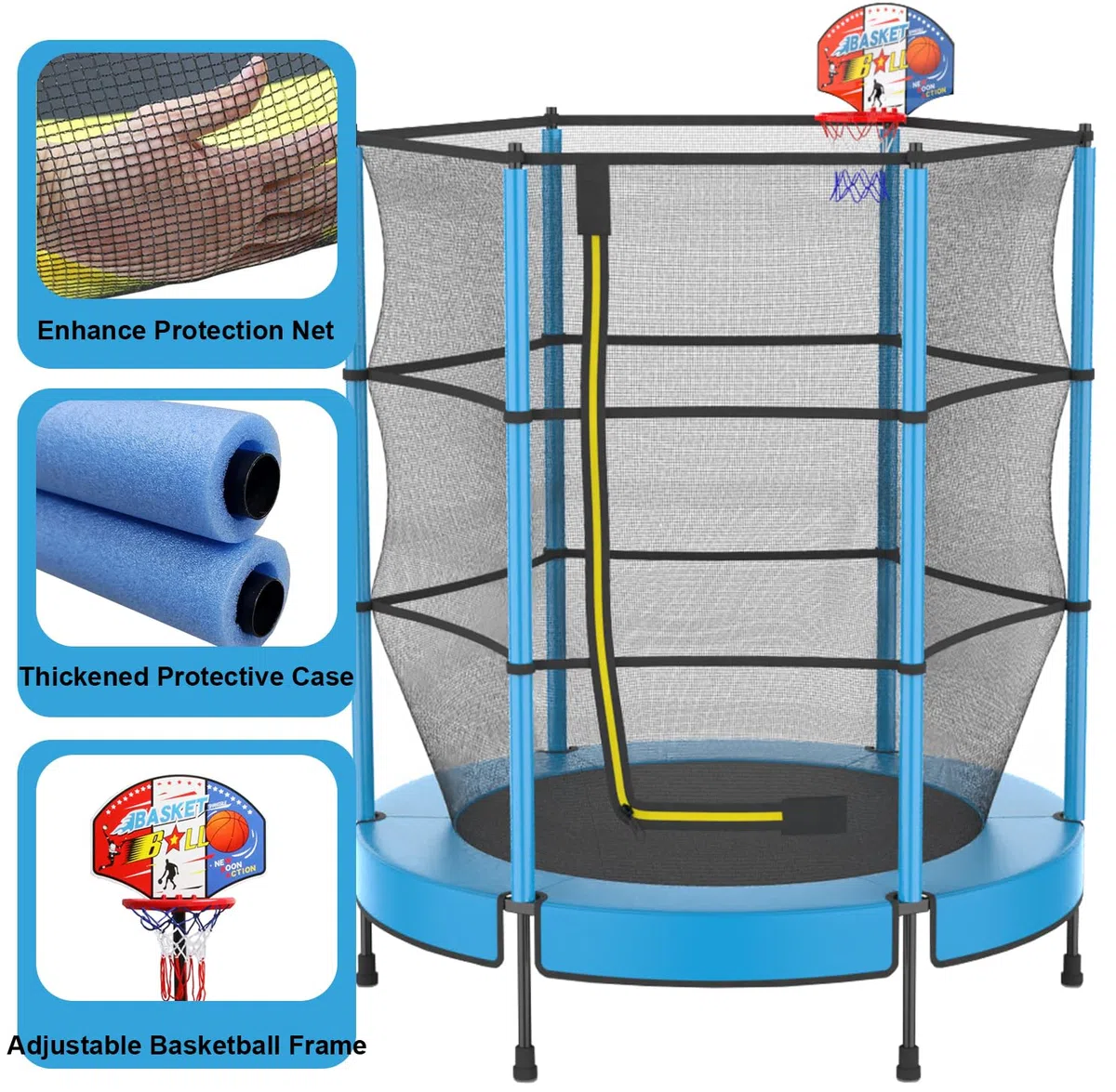 PILIN Kinder Trampolin Jumper 145 cm - Inklusive Metallfedern, Sicherheitsnetz mit Reißverschluss, Rahmenpolster - Indoor/Outdoor Kindertrampolin