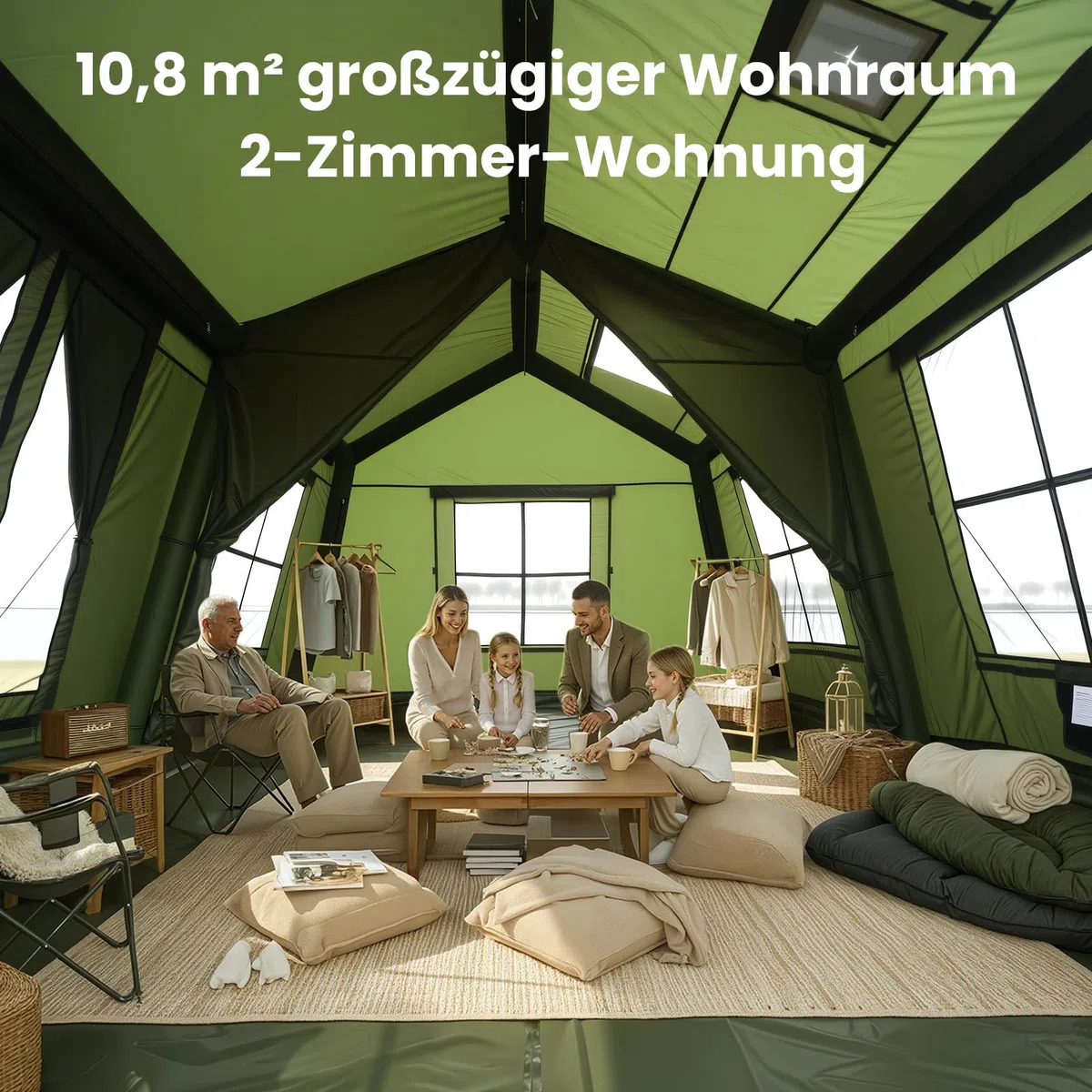 Ytaoeo Aufblasbares Zelt für 8-10 Personen Outdoor Camping Zelt mit Kaminöffnung Vordach Aufblasbares Campingzelt aus Wasserdichtem Oxford-Stoff Air Glamping Zelte