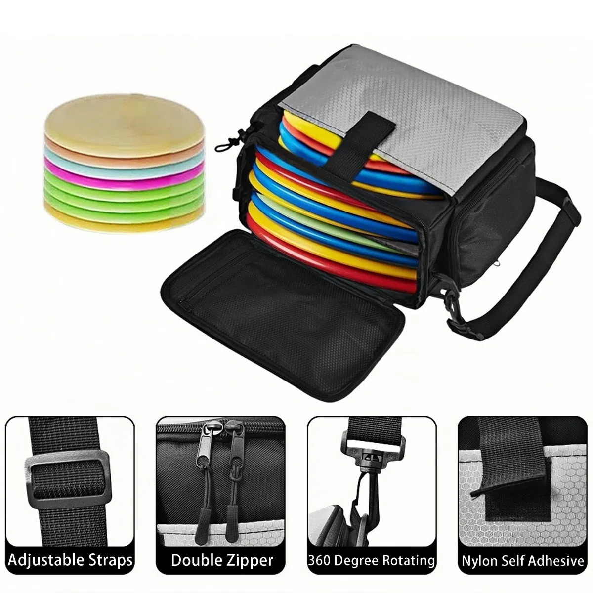 Disc Golf Bag, Disc -Golf -Tasche, Discgolf-Startertasche, Aufbewahrung für 10 Discs, Easy to Carry and Lightweight, Mehreren Aufbewahrungstaschen, Golf Bag