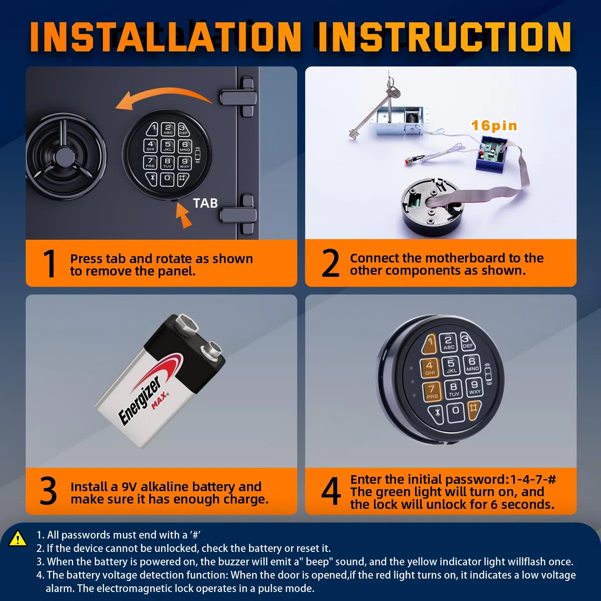Elektronisches Safe Lock Ersatztastatur mit Magnetschloss & 2 Override-Tasten-NFC-Funktion (mit 2 NFC-Karten), programmierbarer Safe Keypad für schnellen sicheren Zugriff, passend für Safe Boxen