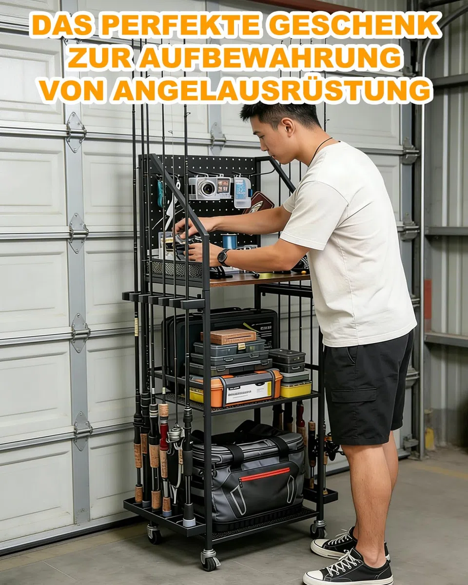 Rutenhalter Angelrutenhalter für 10 Angel, Tackle-Aufbewahrungswagen mit 360-Grad drehbarer Stangenhalter, für Garage Hauseingang Ecke, Geschenkideen für Männer Dad