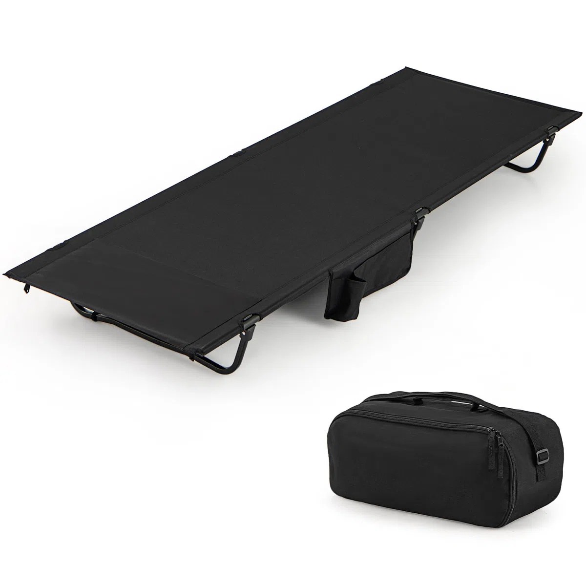 COSTWAY Feldbett klappbar, ultraleichtes Campingbett mit Seitentasche, 193 x 70 cm, tragbares Klappbett, 200 KG Tragkraft, Campingliege für Camping, Reisen, Strand (Schwarz)