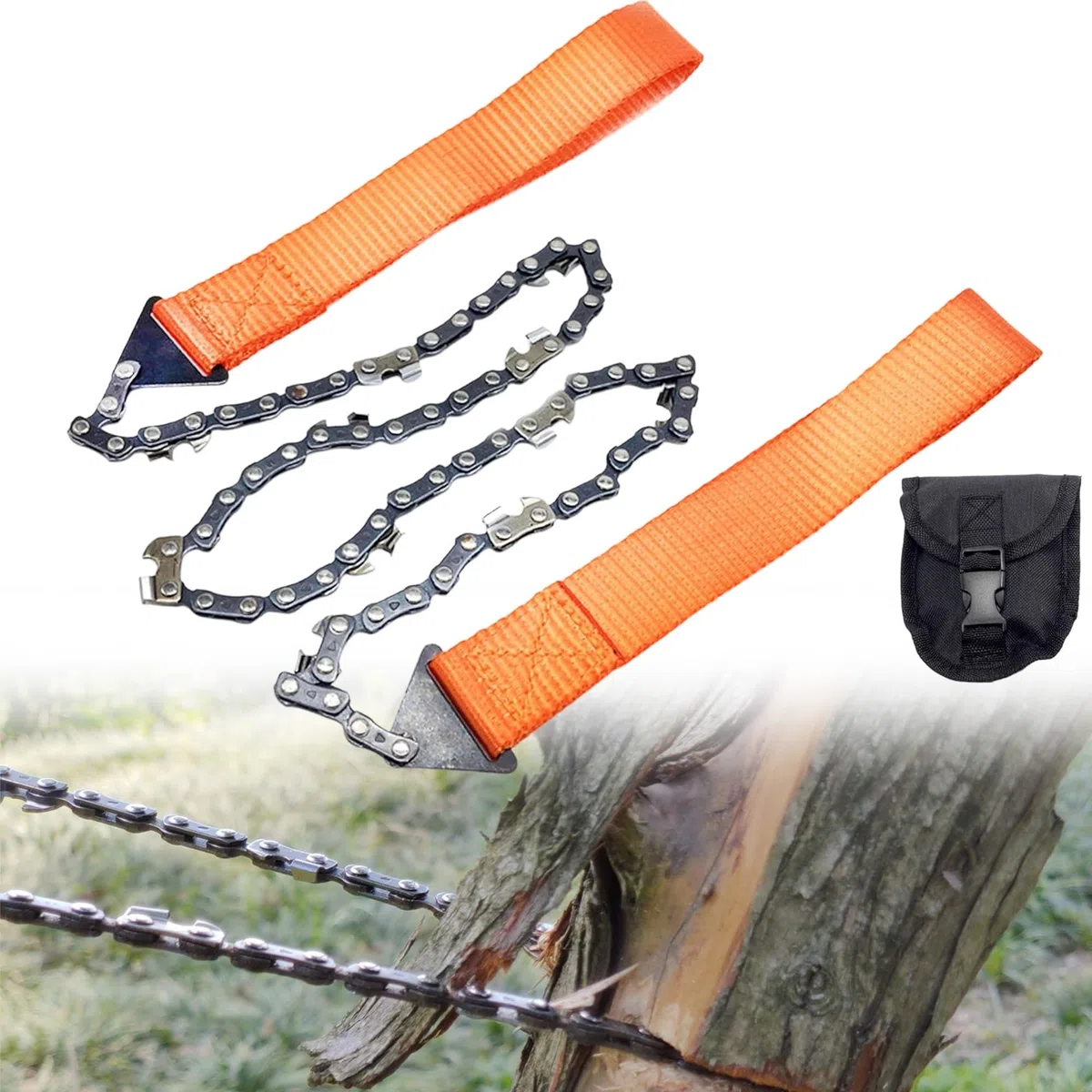 Tragbare Kettensäge, Handsäge, Kabelsäge für Survival, Camping, Jagd, Stahl, bidirektionale Klinge, leicht zum Schneiden des Zweiges (11 Zähne, 103 cm)