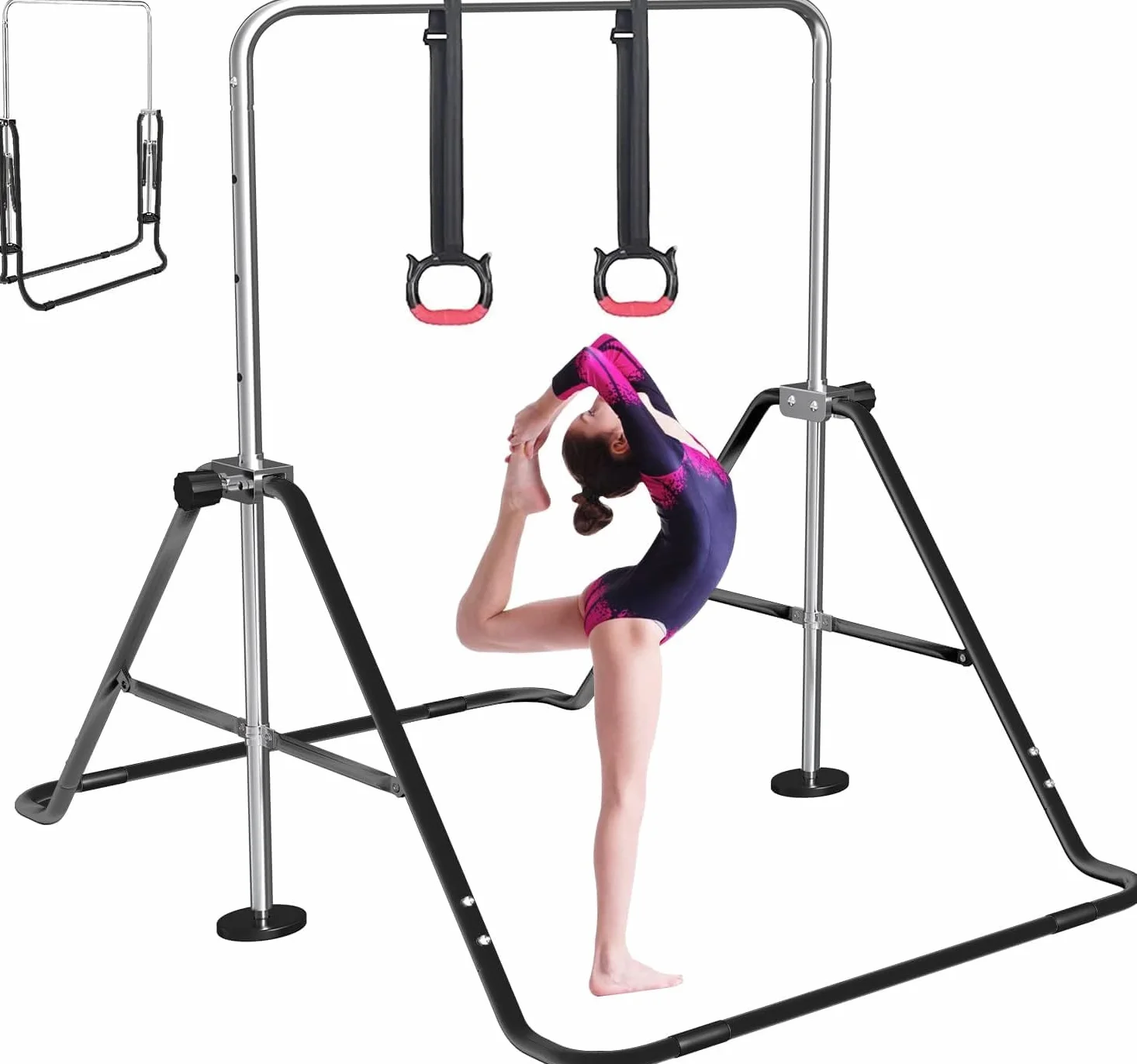 FBSPORT Gymnastikstange Kinder mit Verstellbarer Höhen und Turnen, Faltbarer Gymnastics Bars Turnreck Reckstange Outdoor Indoor, Erweiterbare Junior-Heimausrüstung Stangen für Kinderheimtraining