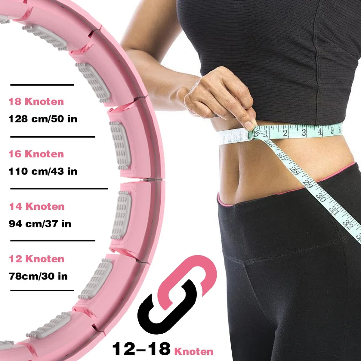 Hula Hoop Reifen Erwachsene, Hula Hoop mit Gewicht Kugel, Hoola Hoop zum Abnehmen, Hula Hoop Leise XXL 128CM, Hullahub Reifen, 18 Knoten, Einstellbar und Abnehmbar, Fitness Hula Hoop Reifen