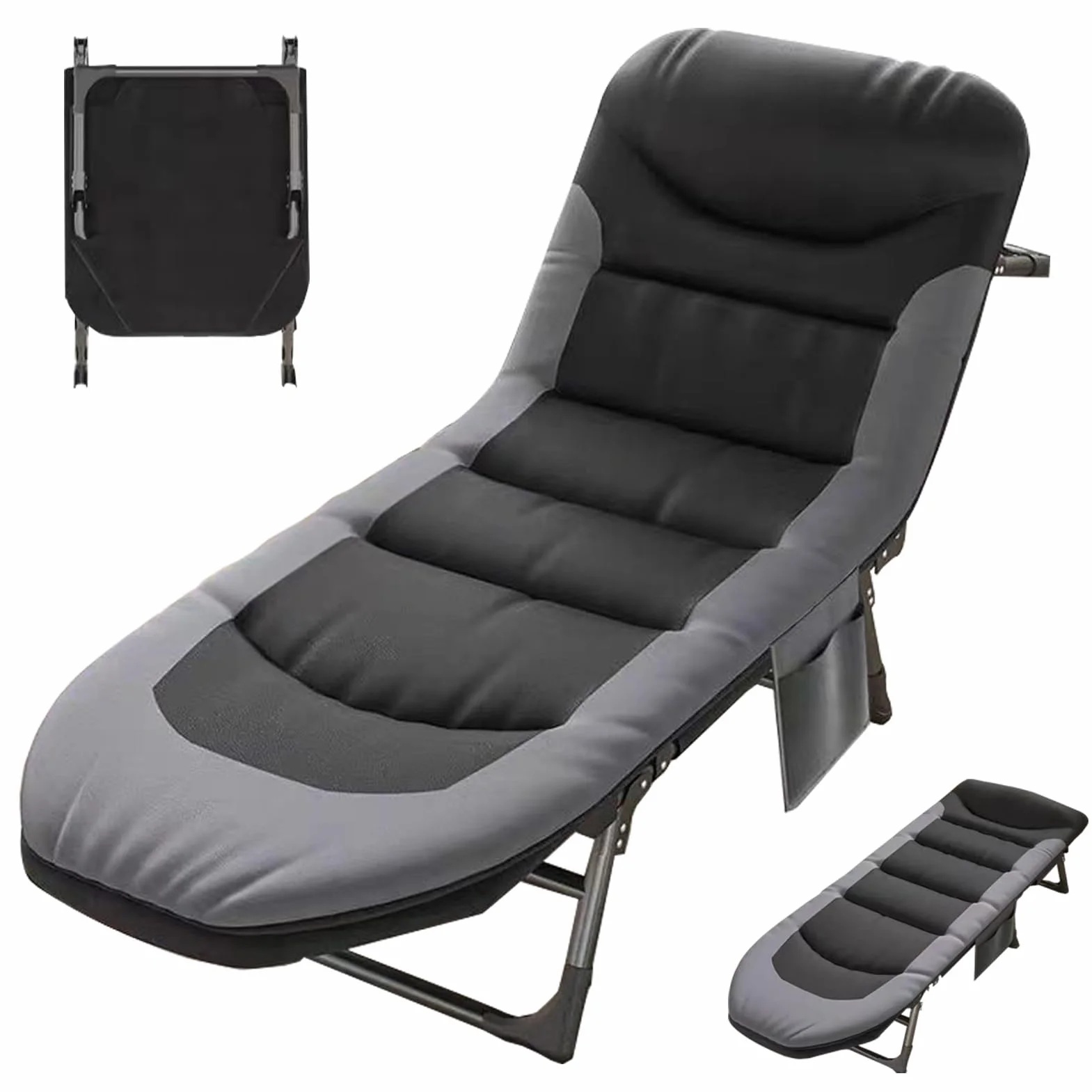 Feldbett Klappbar mit Matratze, Verstellbares Campingbett, Karpfenliege, Gästebett Klappbar für Outdoor Indoor, Campingliege, Anglerliege Klappbett Liegestuhl für Garten Reisen (schwarz)