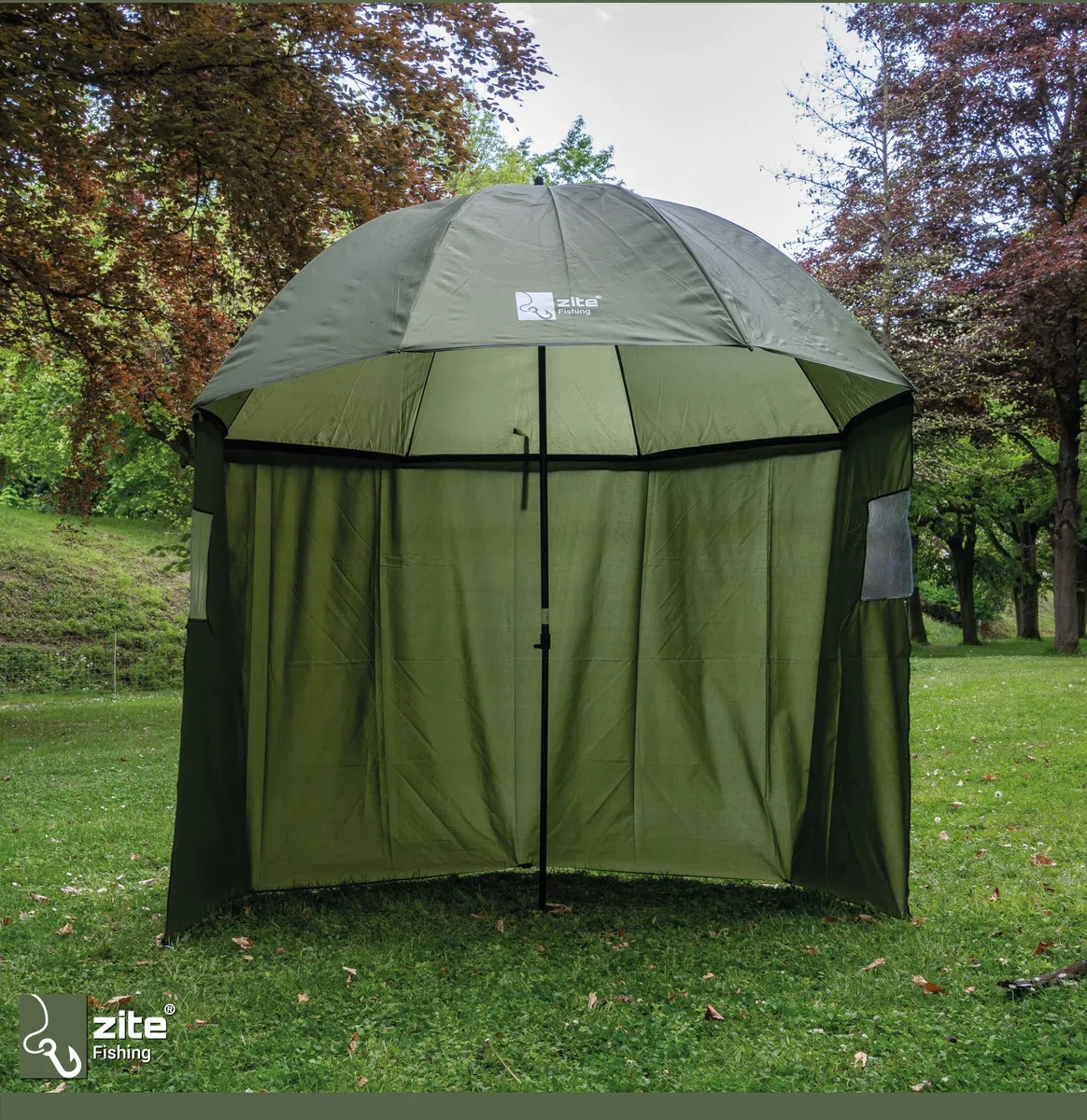 Zite Fishing Schirmzelt Set Angeln - Angel-Zelt 2,50m Wasserabweisende Beschichtung & Schirmstütze für Angelschirm mit Seitenwand, Angelschirme, Angel Schirm, Anglerschirm Schirmzelt Angeln Anglerzelt