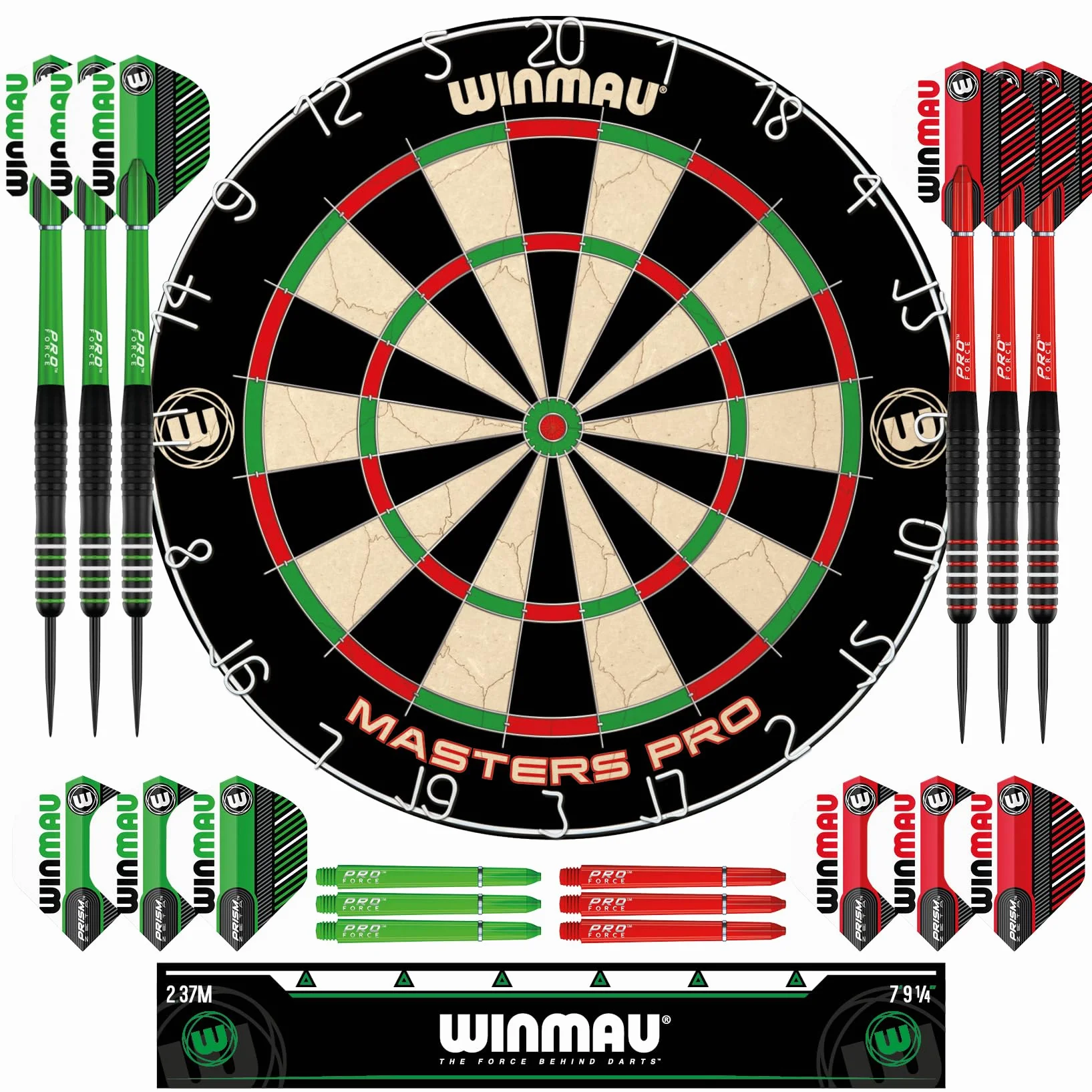 Winmau Masters Pro Dartscheibe mit Oche-Linie & 6 Steeldarts – PDC Steeldartscheibe, Hochdichte Sisal, Ultra-Dünnes Drahtsystem | Erhältlich als Einzel-Set oder Dartschrank-Set mit Dart Zubehör