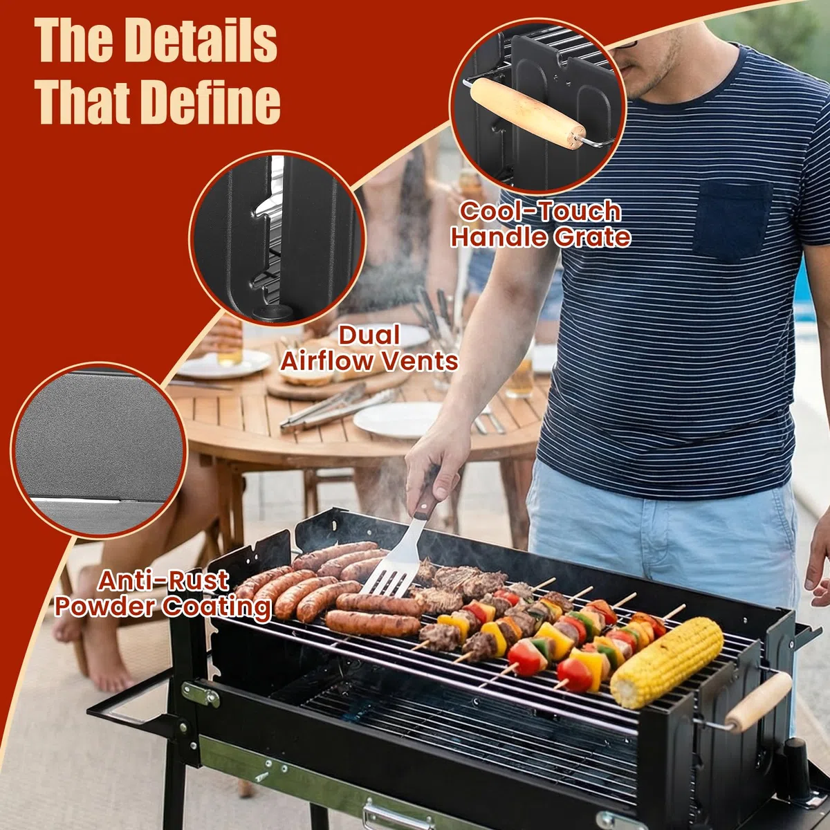 Denmay Großer Klappgrill tragbarer Camping Grill mit Gestell, Picknickgrill inklusive Grillrost, Holzkohlegrills Grill BBQ Portable, Tischgrill Campinggrill, Mangal Grill Schaschlik