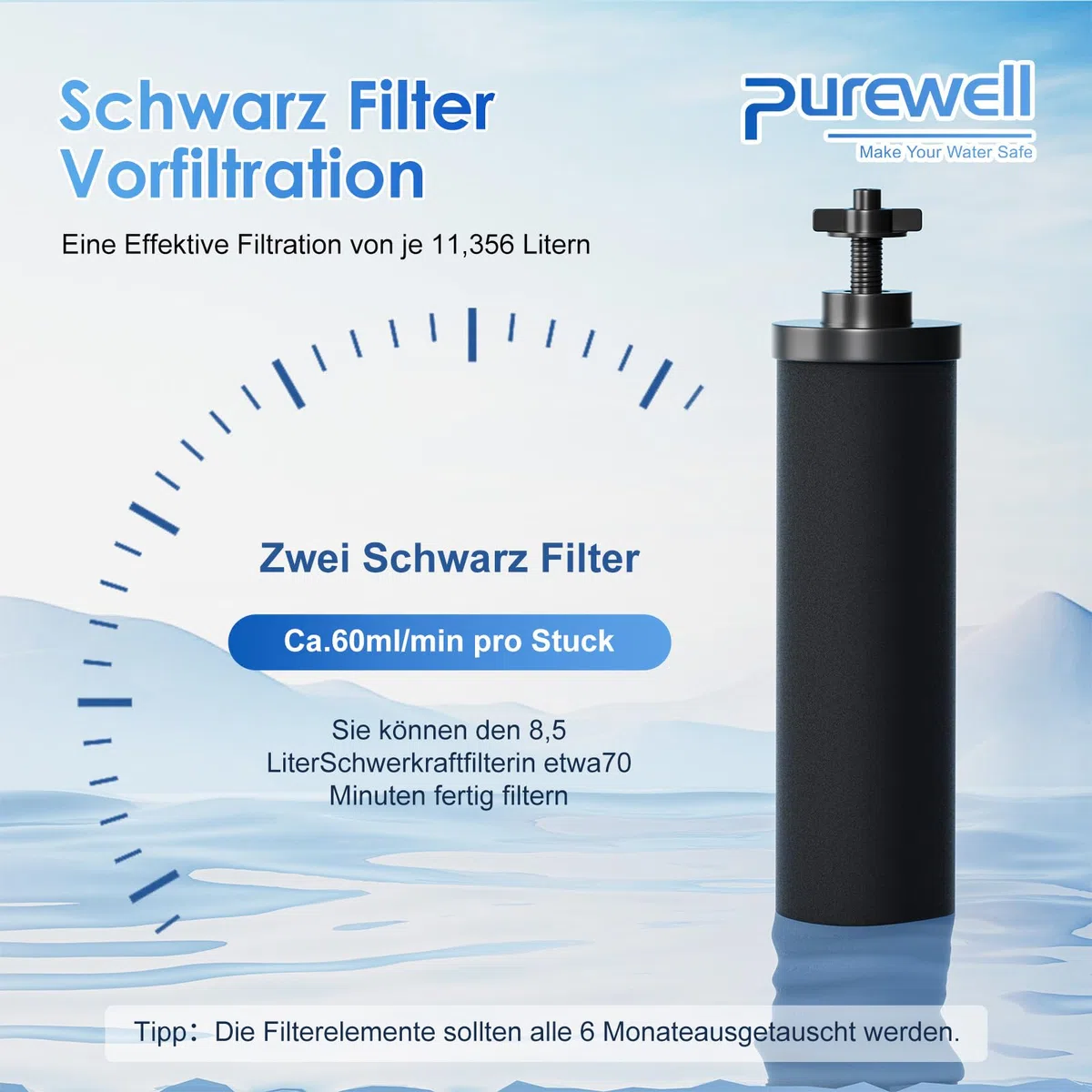 Purewell BB8-Schwarz Ersatz Reinigung Elements, 2 Ersatzfilter für Wasseraufbereiter, kompatibel mit Schwerkraft-Ultrafiltrations-Wassersystem