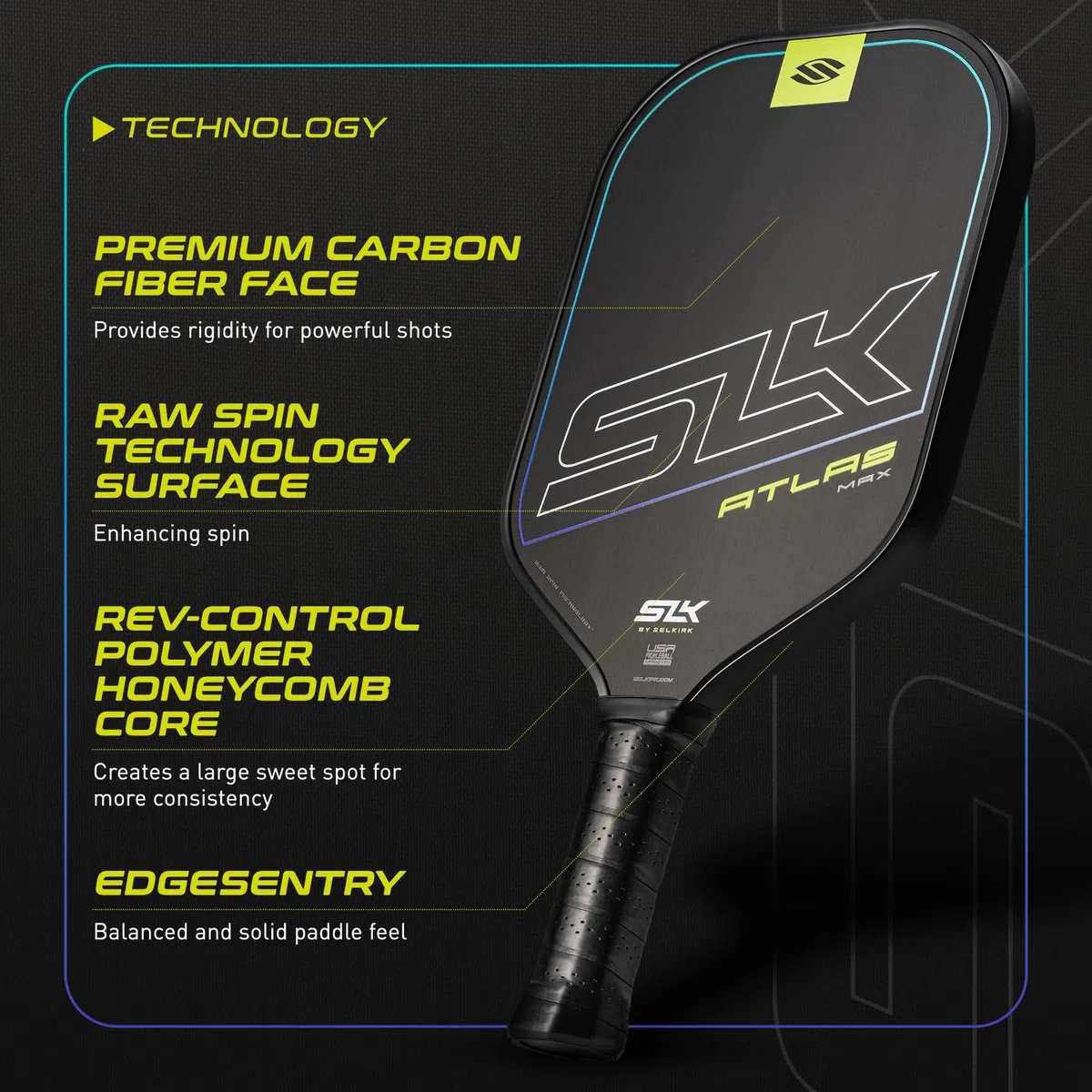 Selkirk Sport Atlas Pickleball-Paddel | SLK Raw Kohlefaser Pickleball-Paddel-Set | Der perfekte Starter für jeden kommenden Pickleball-Spieler