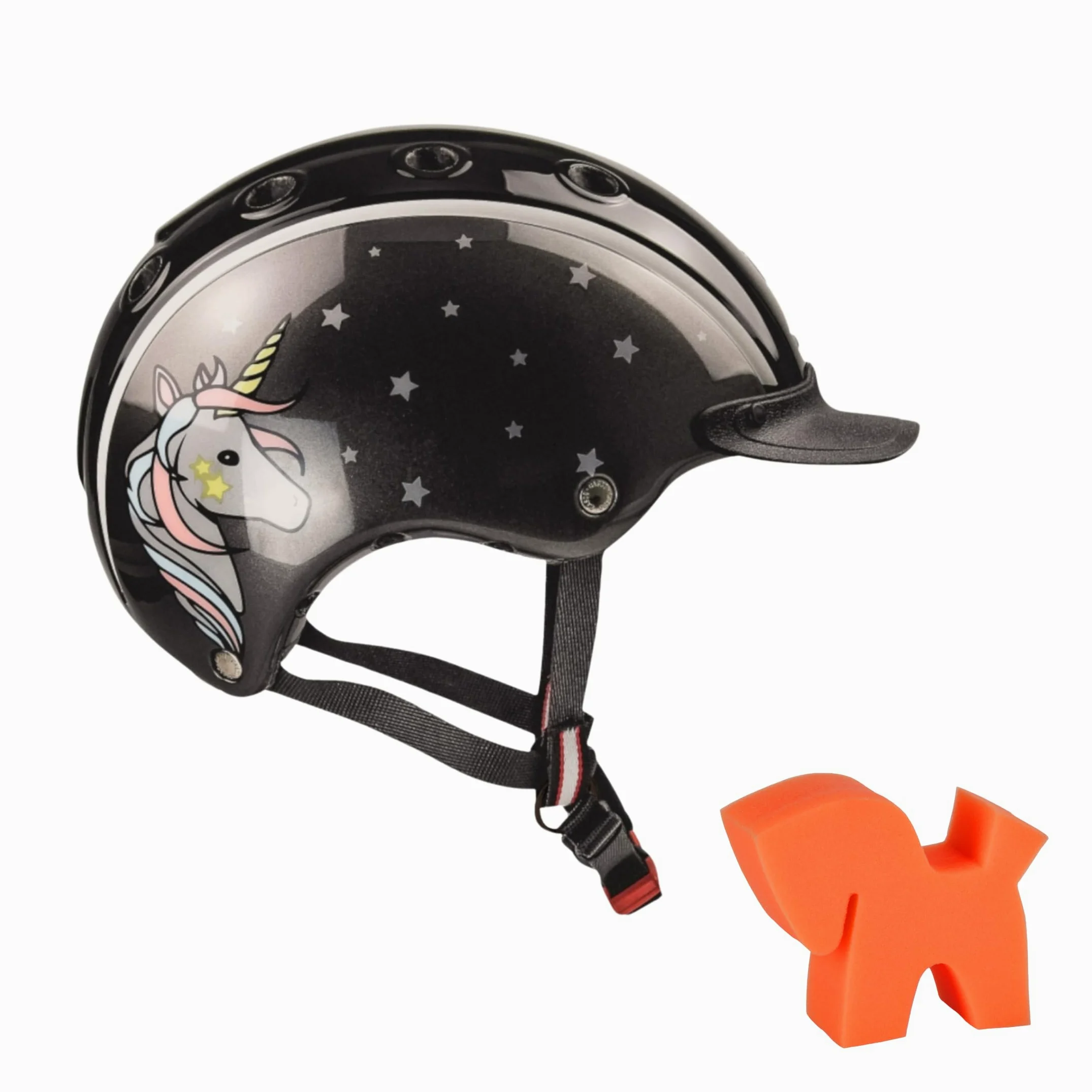 Casco Kinder REIT-, Fahrrad- und Shihelm NORI Einhorn schwarz/grau