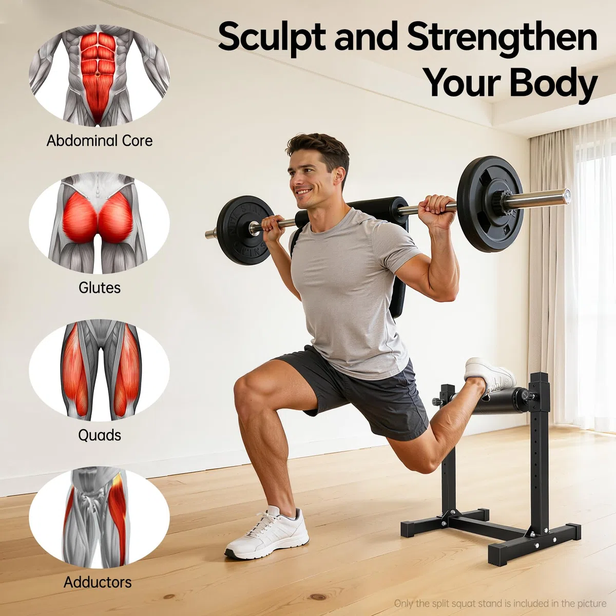 Split Squat Stand, Bulgarian Bag Stand Höhenverstellbar, Stabiler Split Hocke Ständer, Easy Assembly, Max 200kg, Kniebeugenständer für Unilateral Beintraining, Home Gym, Functional Training