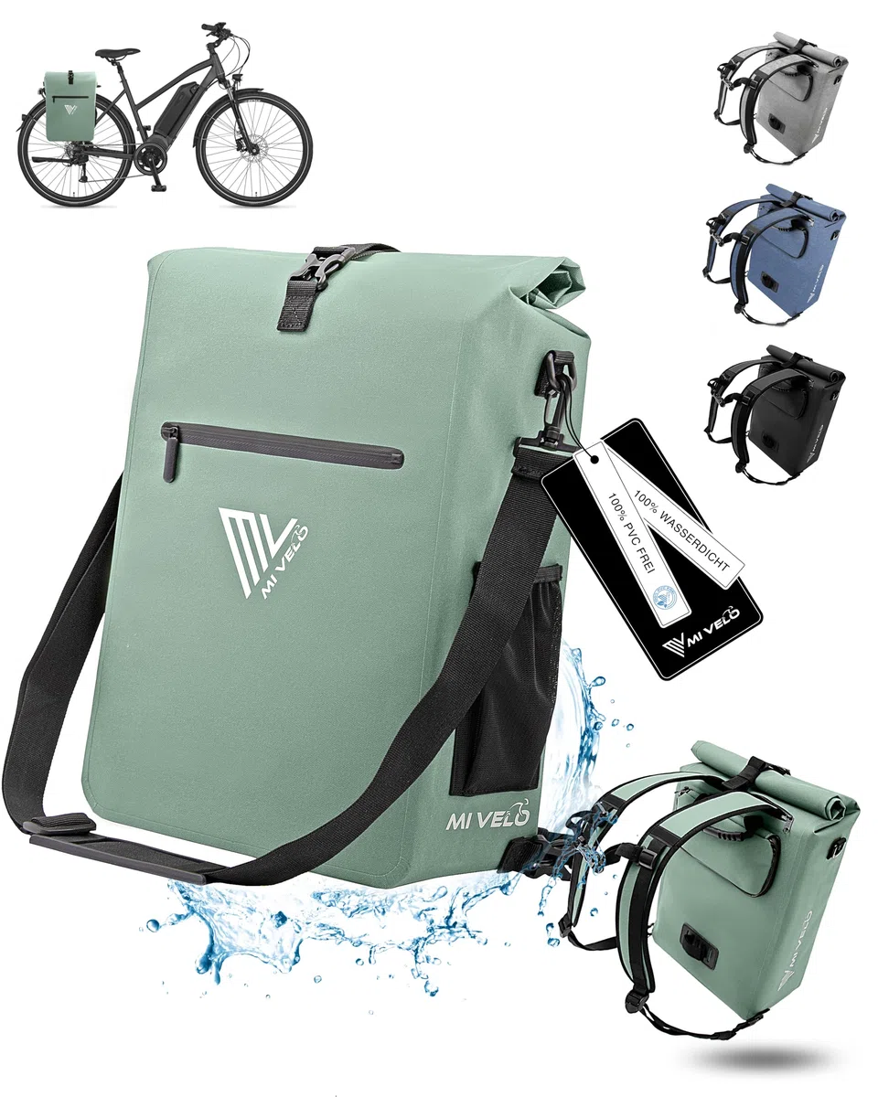 MIVELO Fahrradtasche für Gepäckträger - 3in1 Gepäckträgertasche Rucksack Umhängetasche - 100% wasserdicht und PVC-frei - mit herausnehmbarer Laptoptasche (Mint)