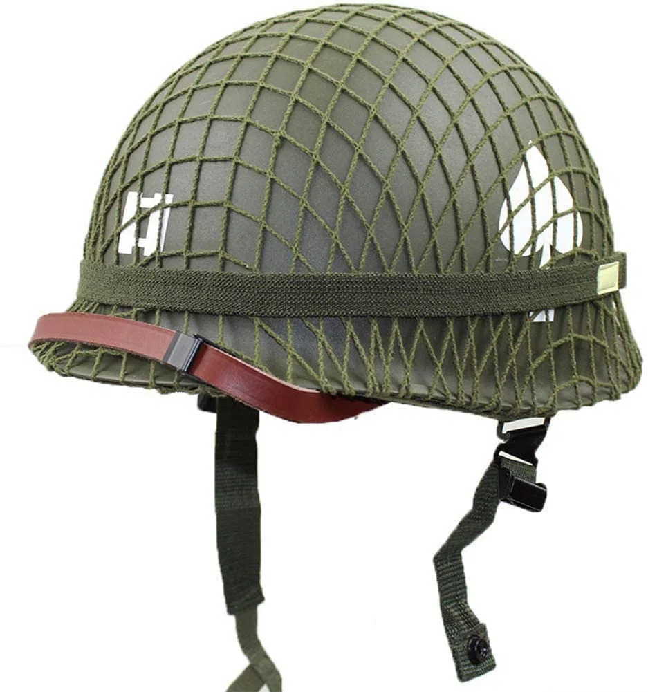 WW2 US Army M1 grüner Helm Replik mit Netz/Canvas Kinnriemen DIY Malerei