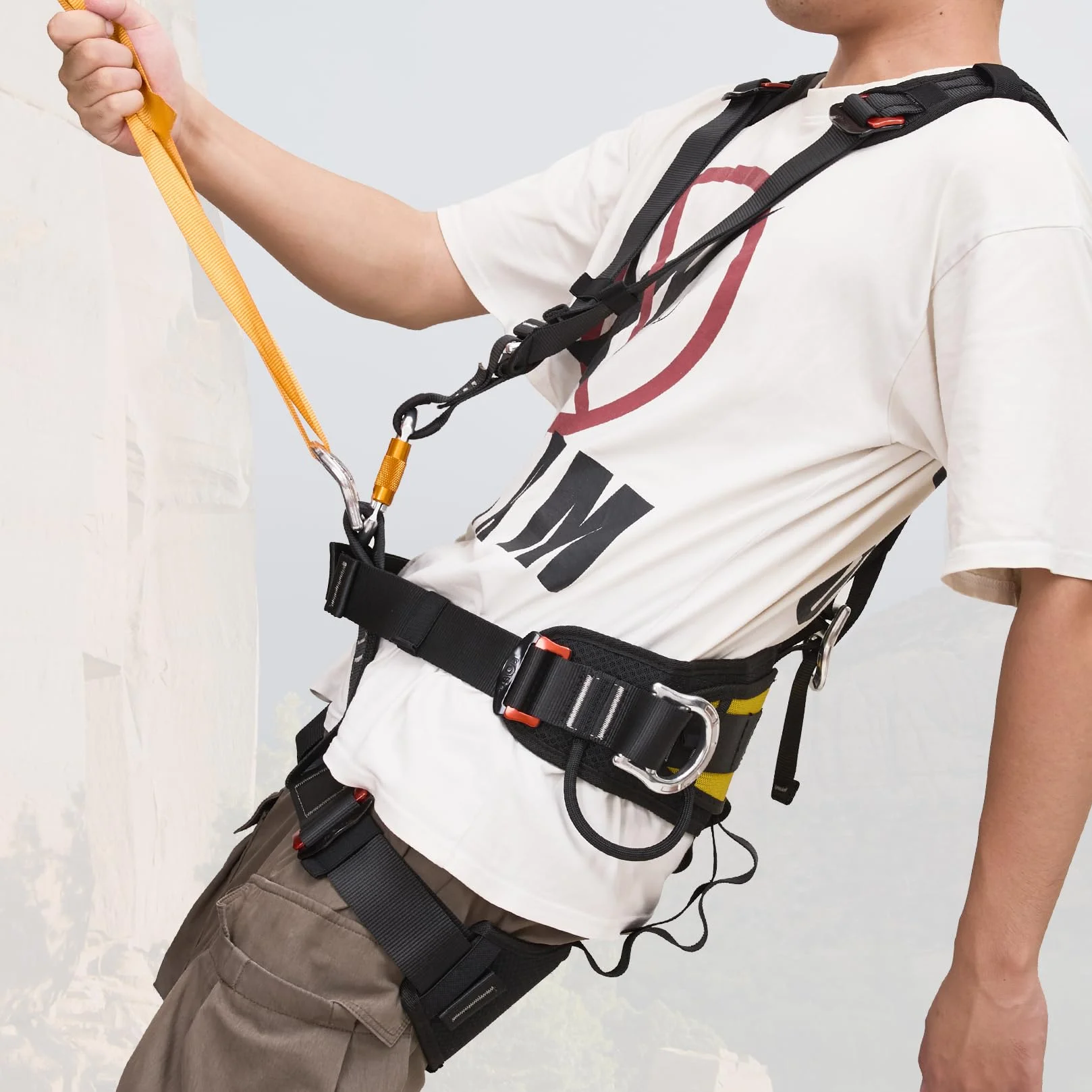 SOB Professioneller Klettergurt – Verstellbarer Sicherheitsgurt mit Gepolstertem & Verbreitertem Design für Bergsteigen, Feuerwehr, Höhlenforschung (Halbkörper-Sicherheitsgurt)